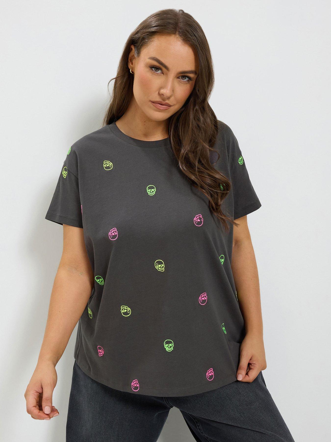 Yours Curve Embroidered Skull T-shirt