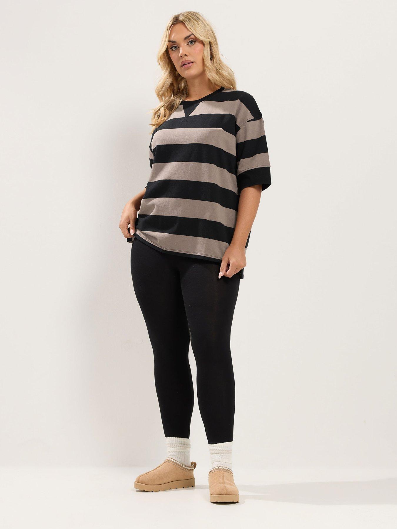 Image 3 of 4 of Yours Curve Stripe T-Shirt - Brown