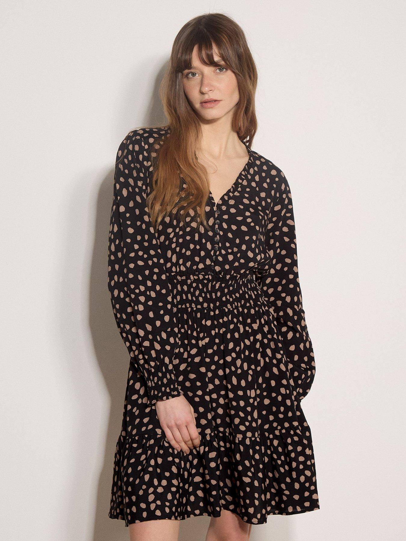 Apricot Apricot Irregular Spot Ruffle Neck Dress