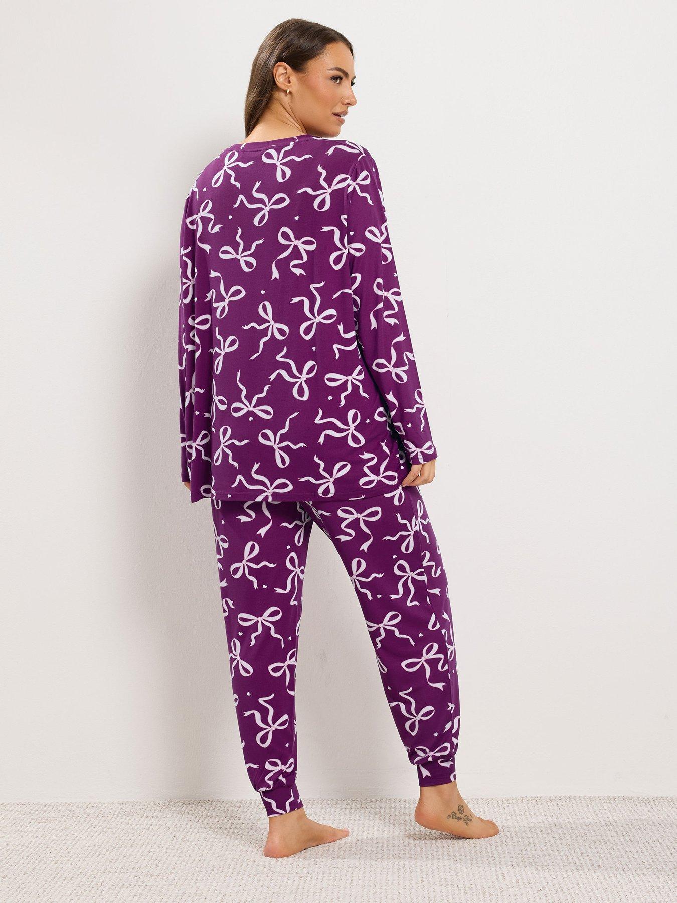 Image 2 of 4 of Yours Womens Curve Soft Touch Bow Print Pyjama Set - Red