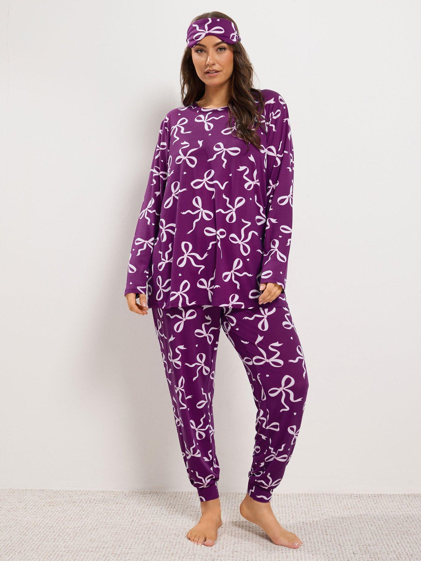 Image 3 of 4 of Yours Womens Curve Soft Touch Bow Print Pyjama Set - Red