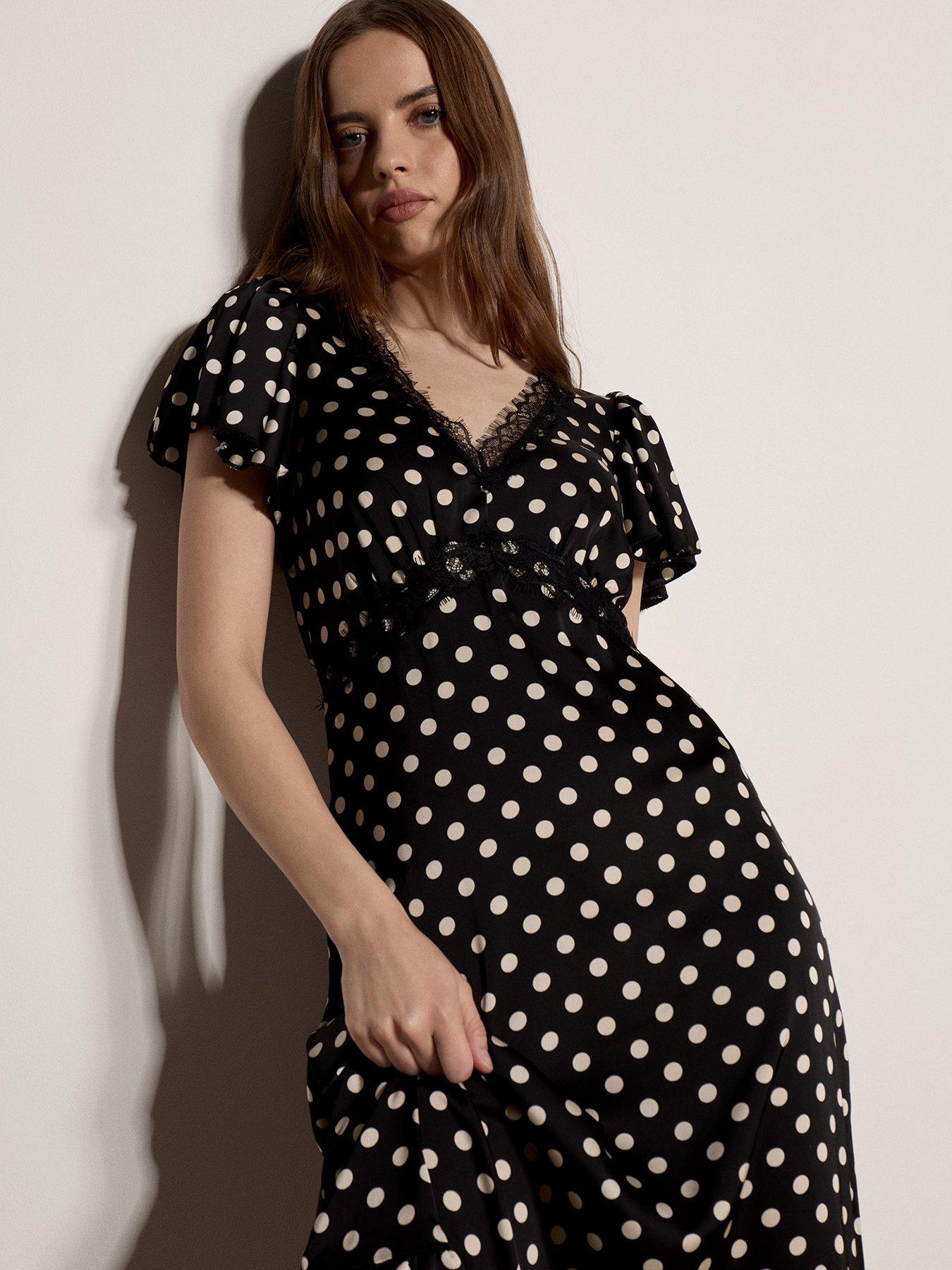 Image 3 of 4 of Apricot Timeless Polkadot Lace Tea Dress
