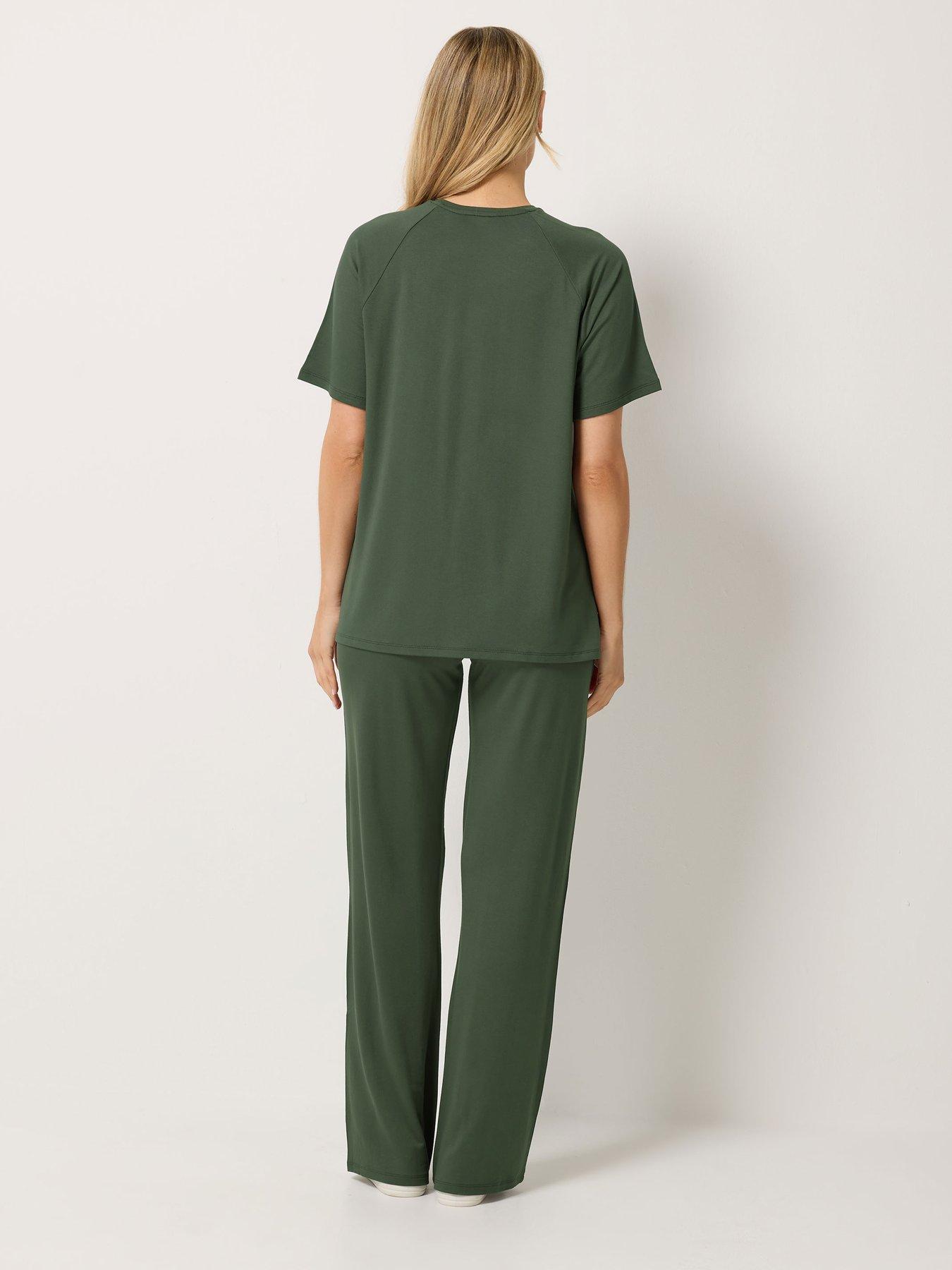 Image 2 of 4 of Long Tall Sally Long Tall Sally Womens Tall Raglan T-Shirt &amp; Wide Leg Trousers Set - Green