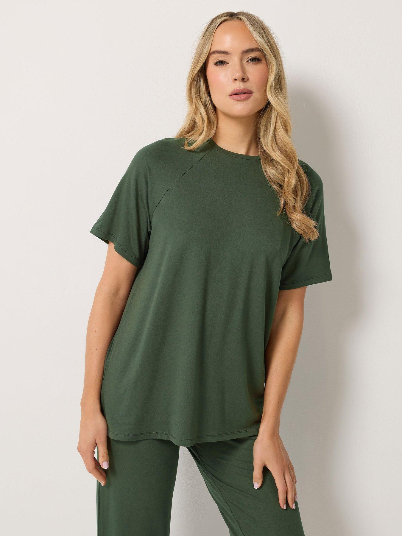Image 3 of 4 of Long Tall Sally Long Tall Sally Womens Tall Raglan T-Shirt &amp; Wide Leg Trousers Set - Green
