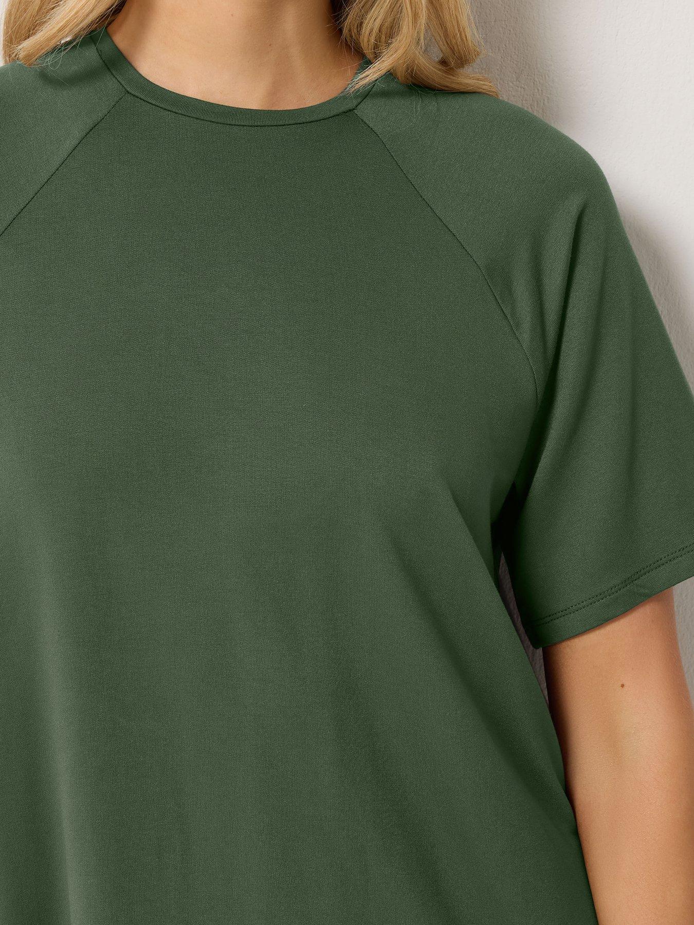 Image 4 of 4 of Long Tall Sally Long Tall Sally Womens Tall Raglan T-Shirt &amp; Wide Leg Trousers Set - Green