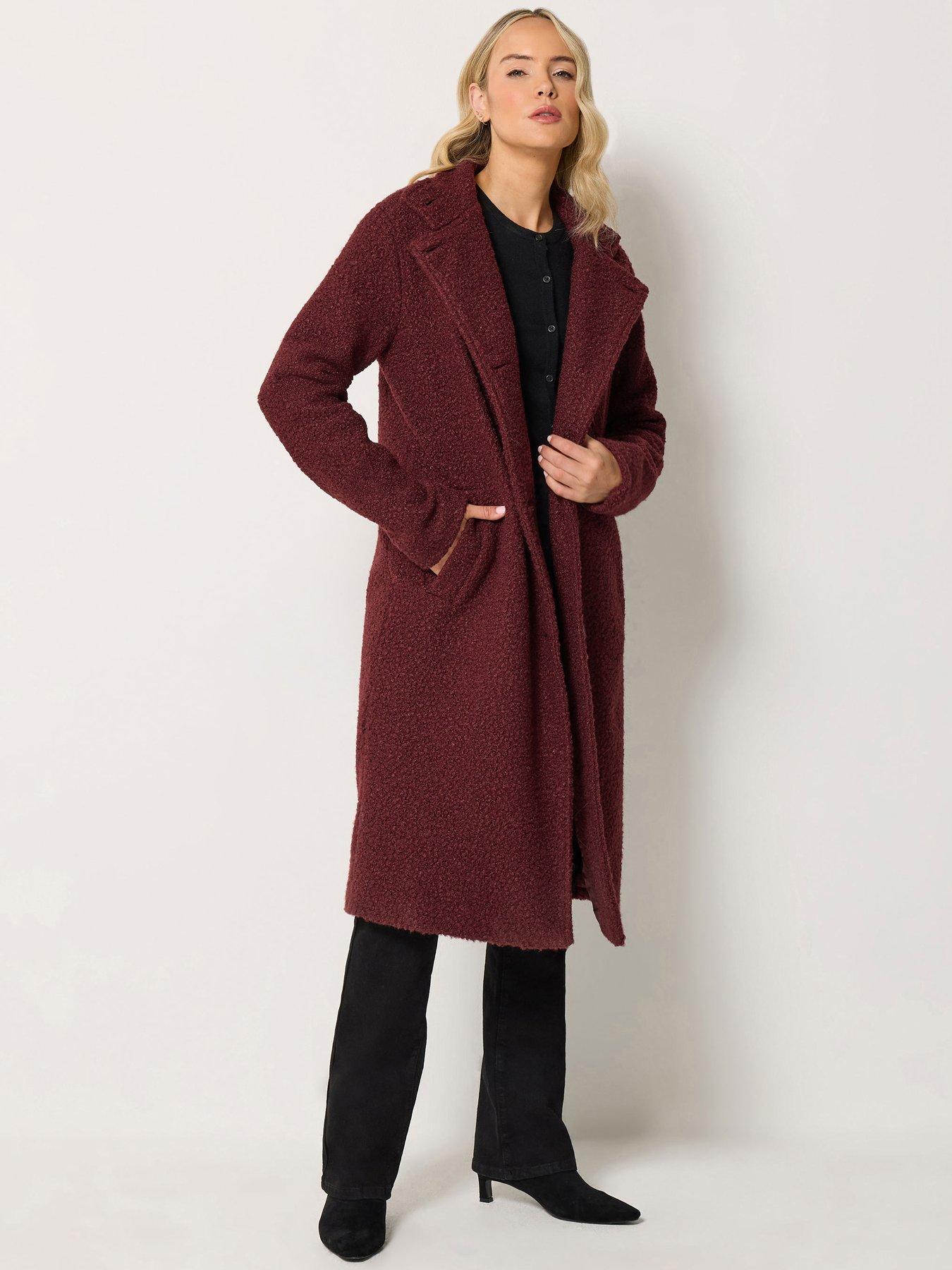 Image 1 of 3 of Long Tall Sally Boucle Funnel Neck Coat - Red