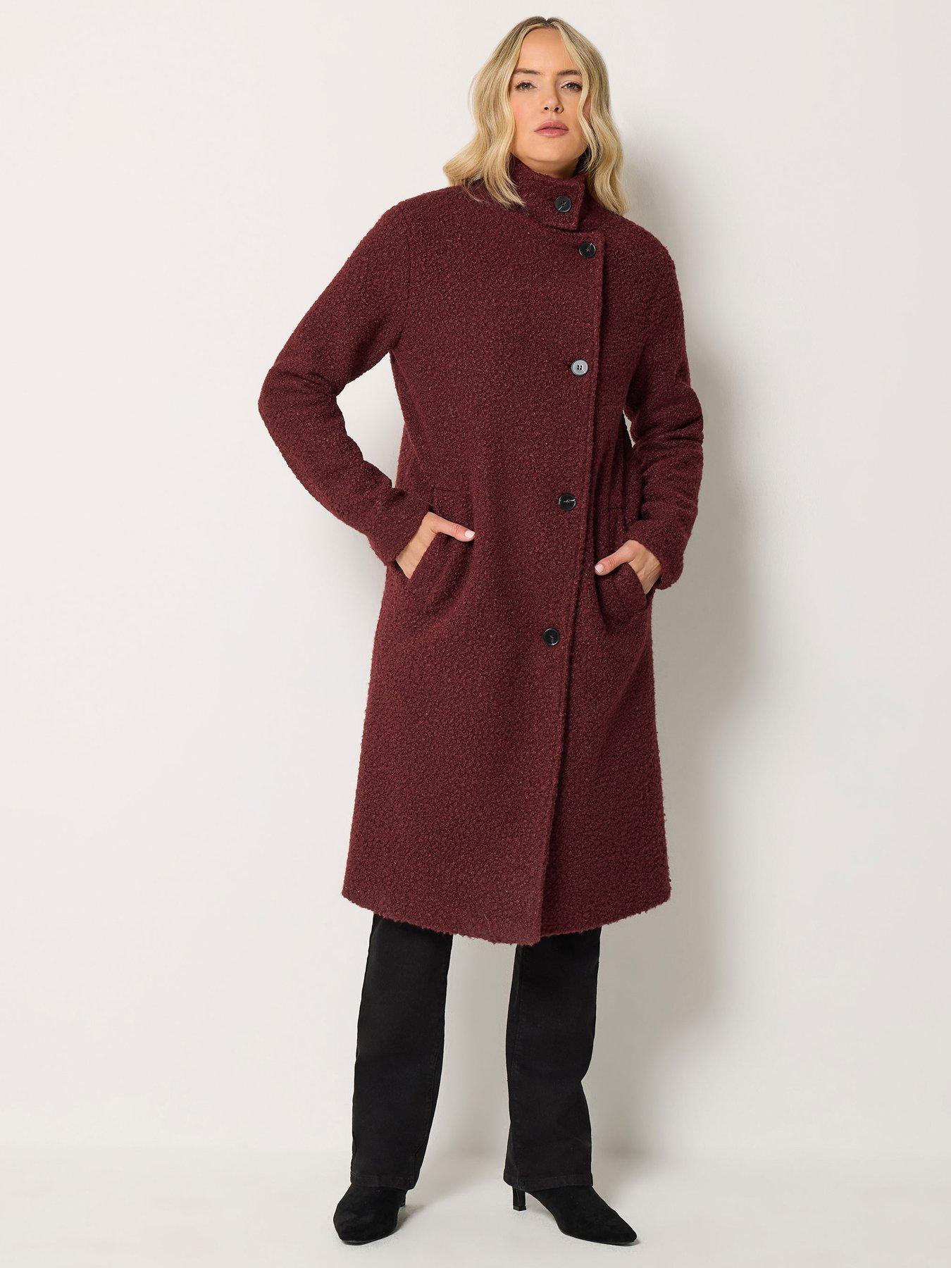 Image 3 of 3 of Long Tall Sally Boucle Funnel Neck Coat - Red