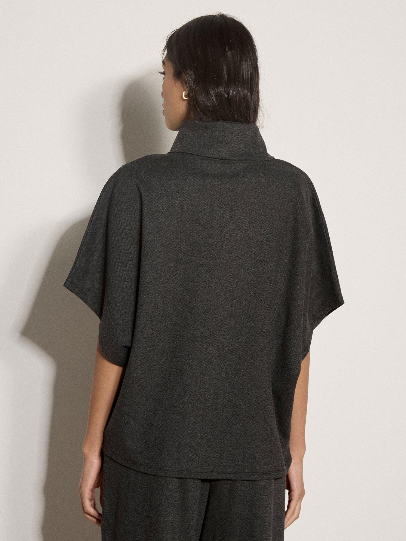 Image 2 of 4 of Apricot Apricot Herringbone Roll Neck Cape Top