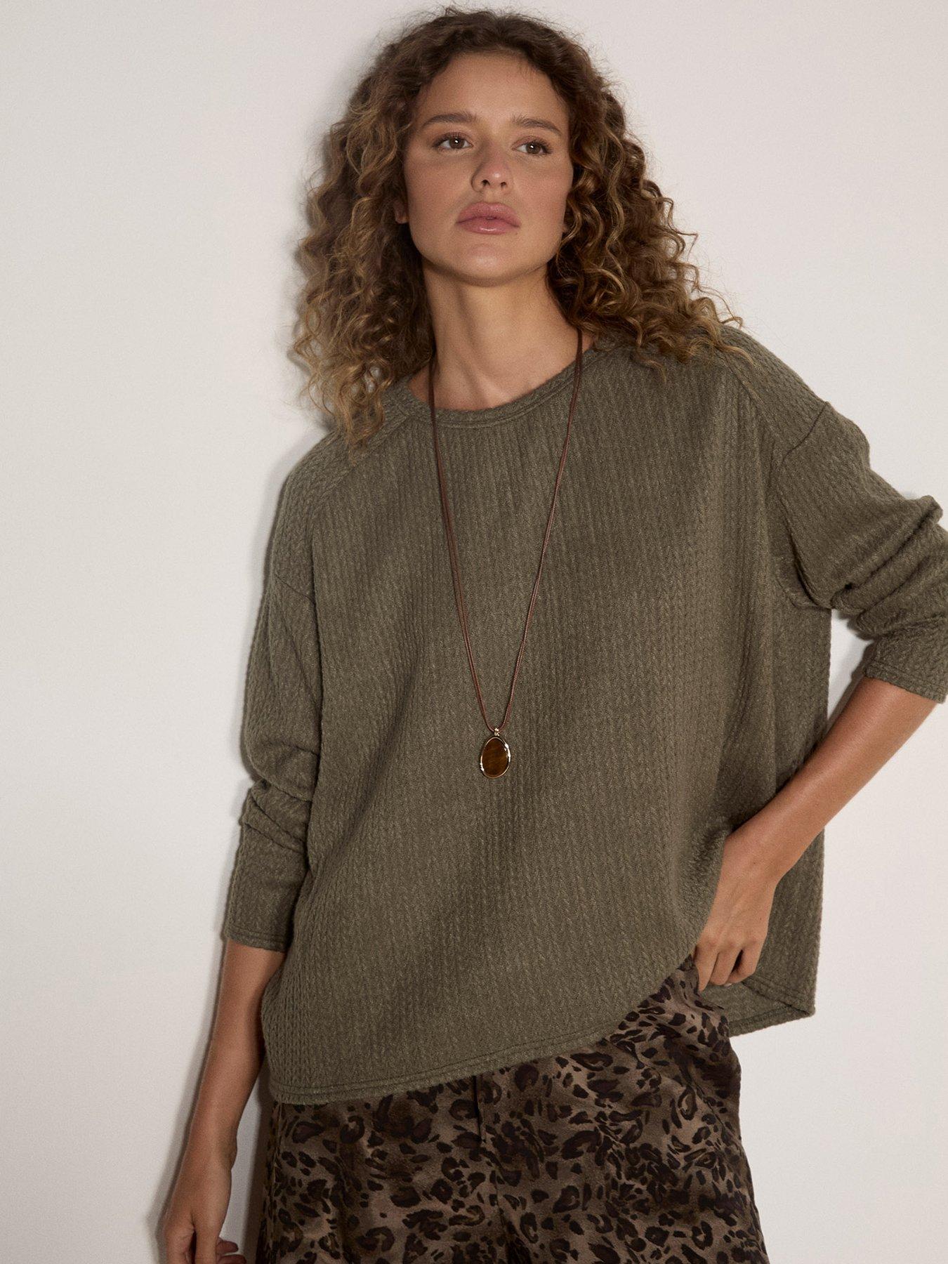 Apricot Apricot Cable Detail Crew Neck Swing Top