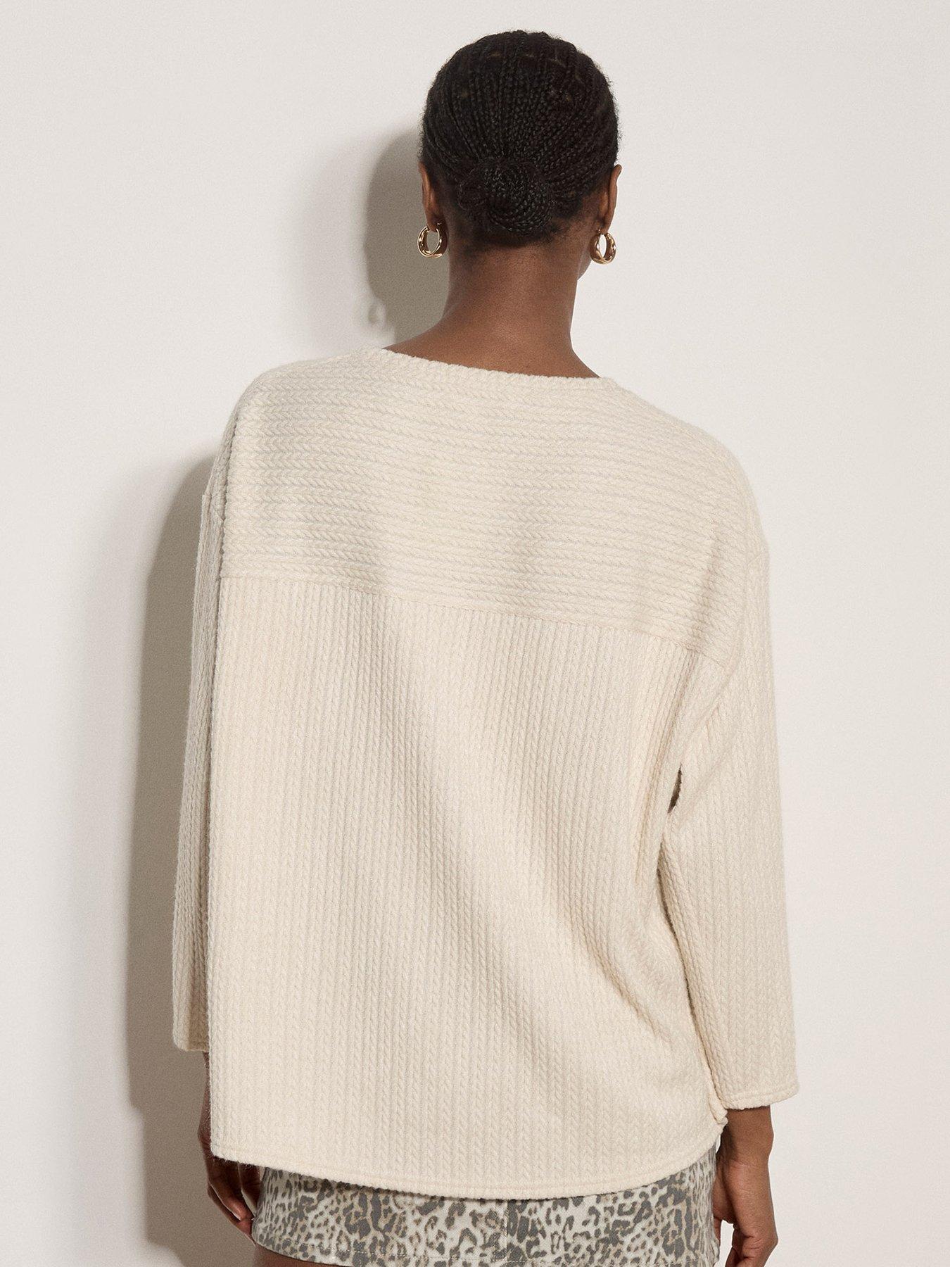 Image 2 of 4 of Apricot Cable Detail Crew Neck Swing Top - Cream