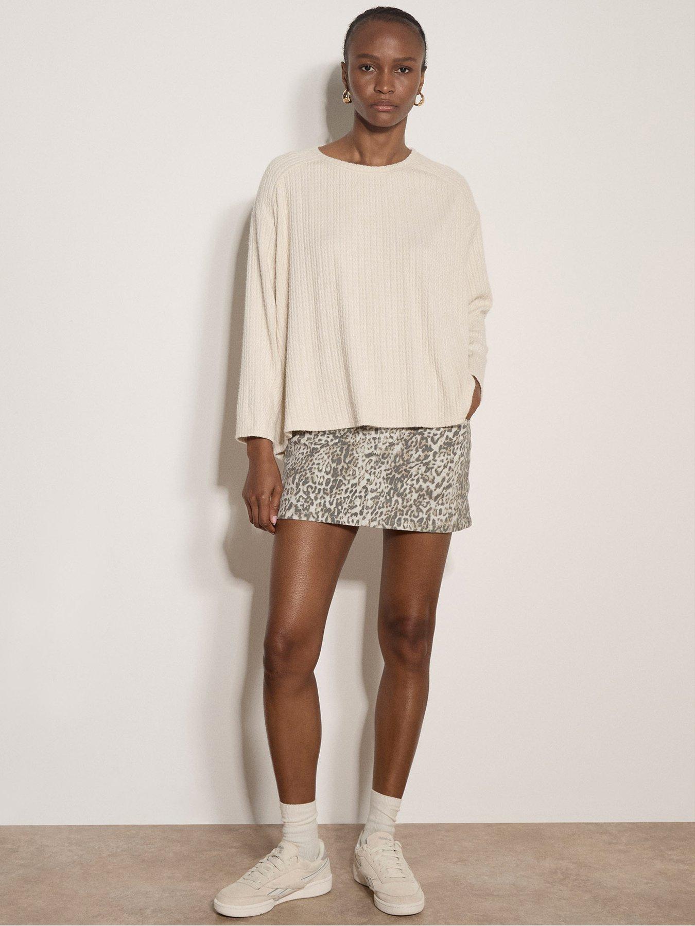 Image 3 of 4 of Apricot Cable Detail Crew Neck Swing Top - Cream