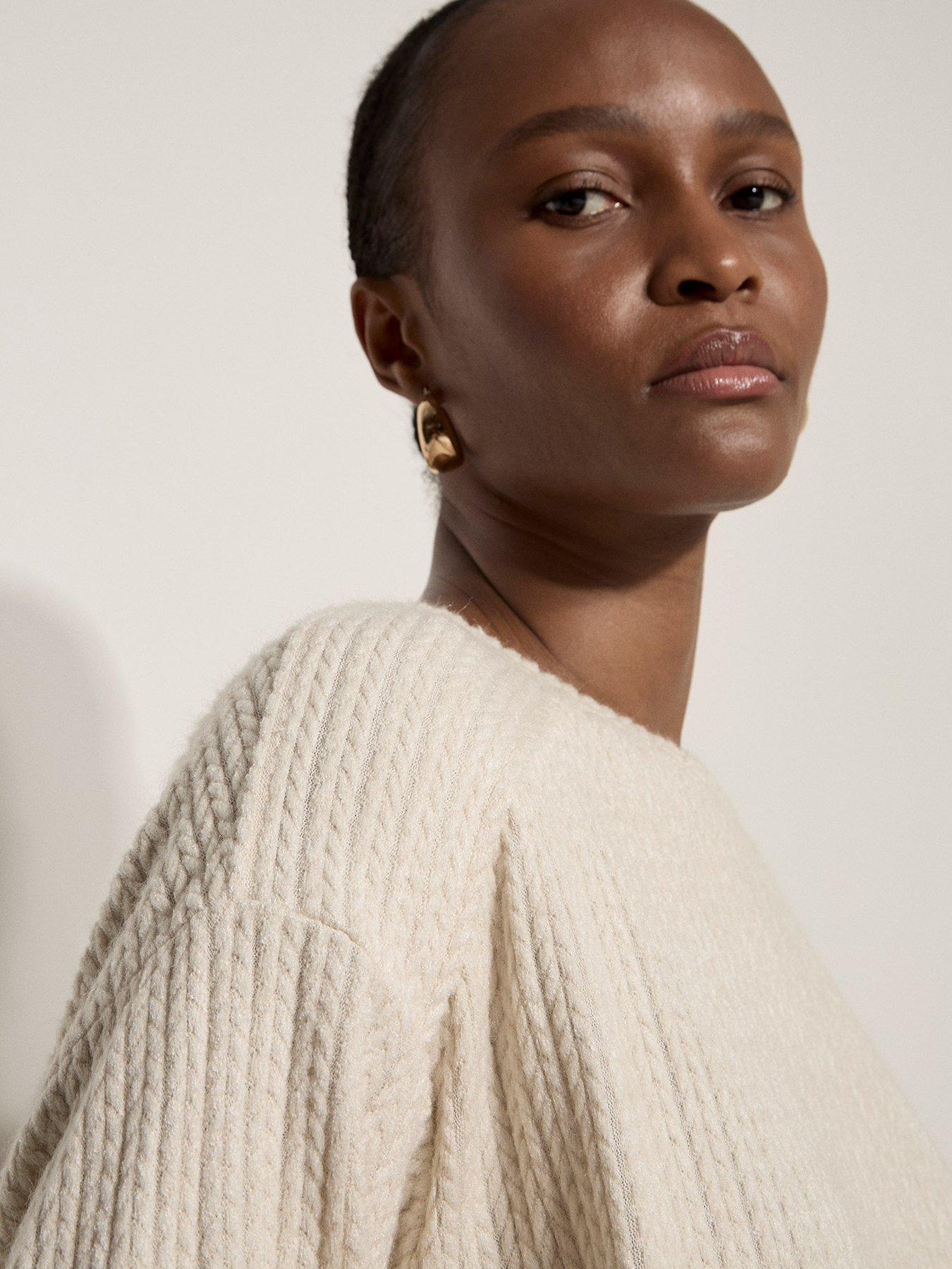 Image 4 of 4 of Apricot Cable Detail Crew Neck Swing Top - Cream