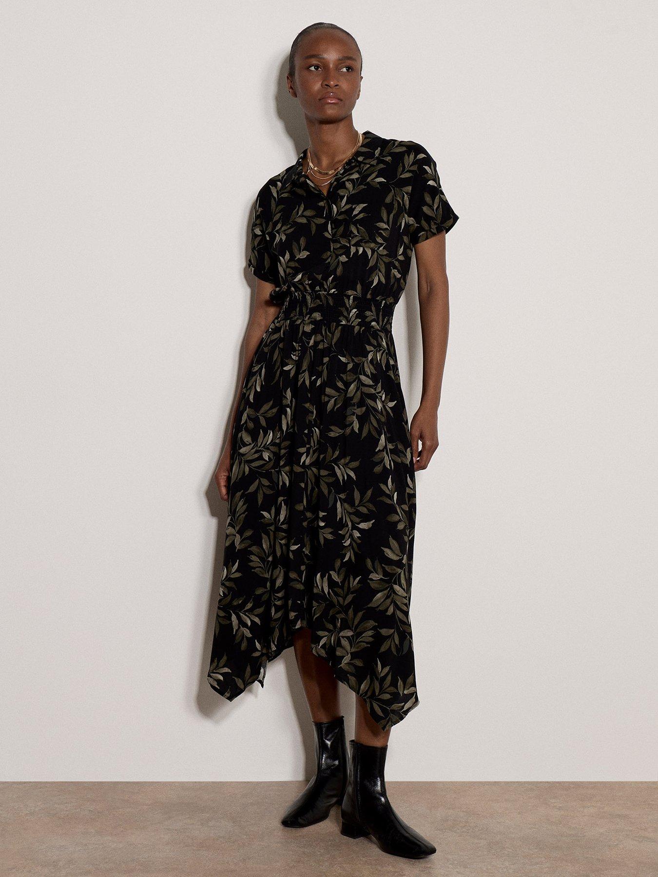 Apricot Apricot Painterly Leaf Hanky Hem Midi Dress