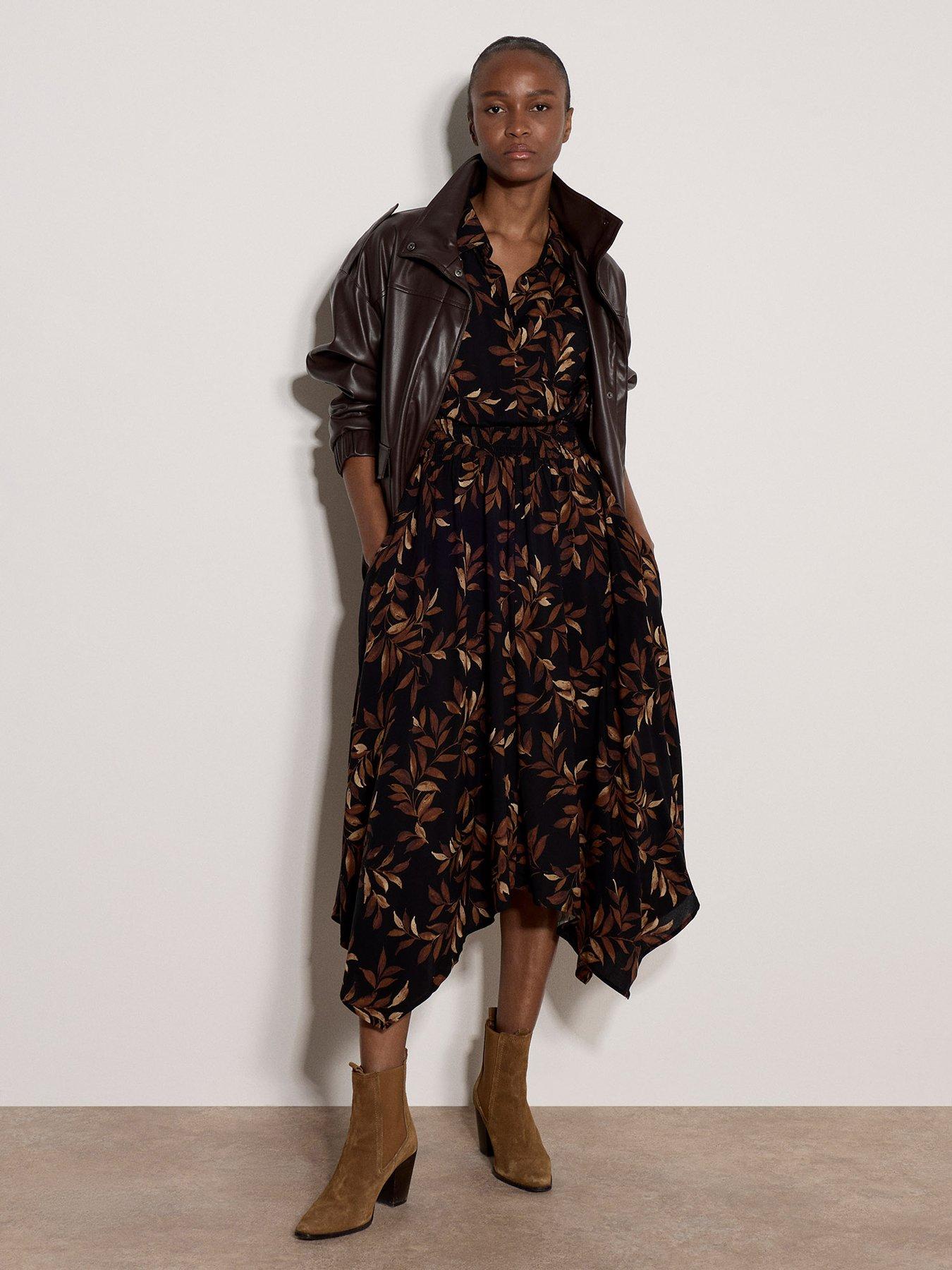 Apricot Apricot Painterly Leaf Hank Hem Midi Dress