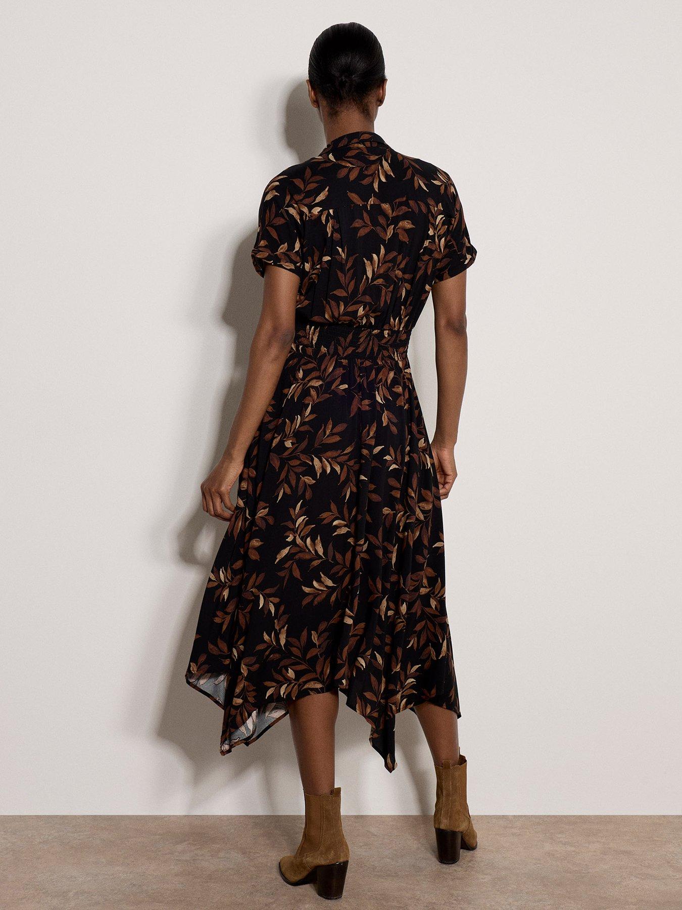 Image 2 of 5 of Apricot Apricot Painterly Leaf Hank Hem Midi Dress