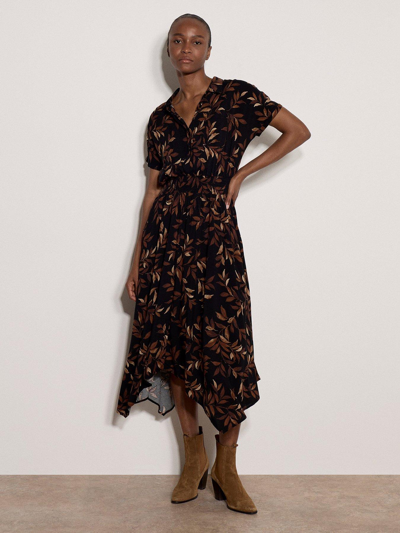 Image 3 of 5 of Apricot Apricot Painterly Leaf Hank Hem Midi Dress