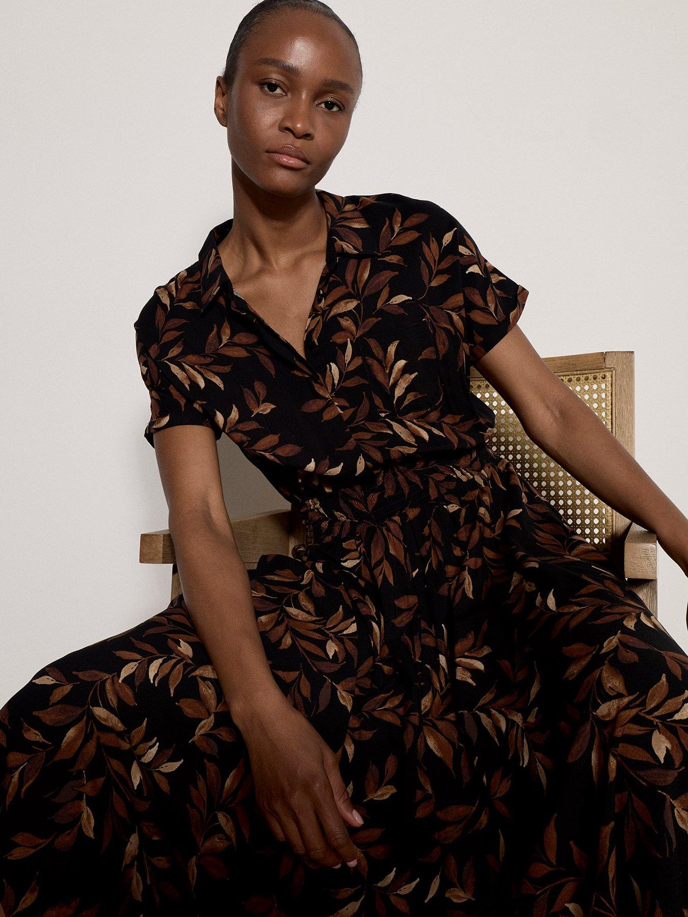 Image 4 of 5 of Apricot Apricot Painterly Leaf Hank Hem Midi Dress