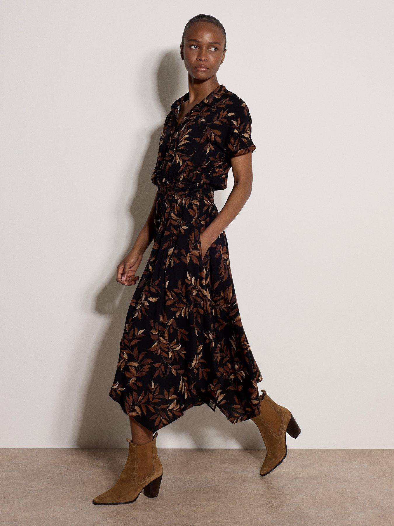 Image 5 of 5 of Apricot Apricot Painterly Leaf Hank Hem Midi Dress