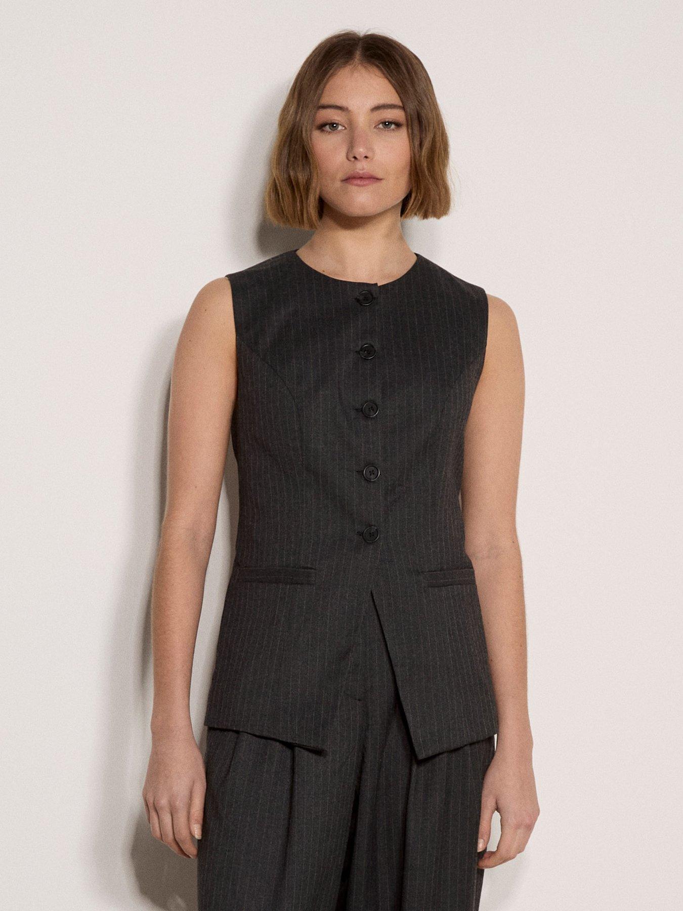 Image 1 of 4 of Apricot Apricot Pinstripe High Neck Tailored Top