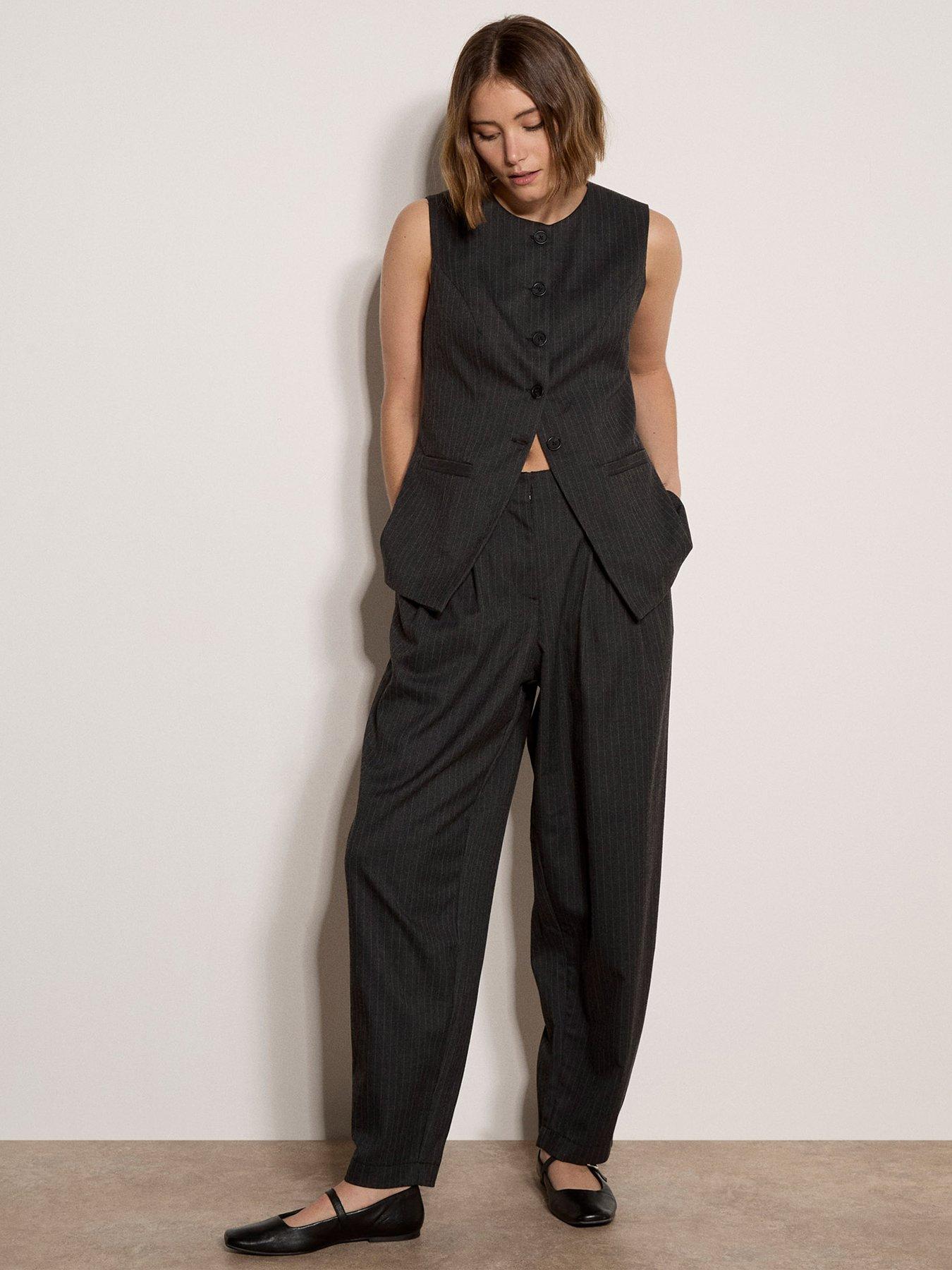 Image 3 of 4 of Apricot Apricot Pinstripe High Neck Tailored Top