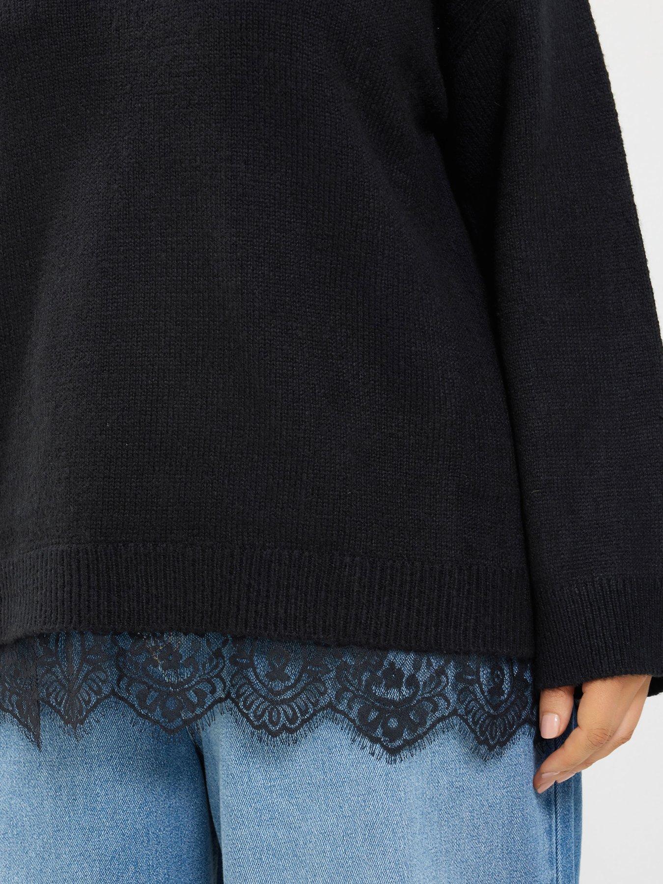 Image 4 of 4 of Yours Curve Lace Hem V Neck Jumper - Black