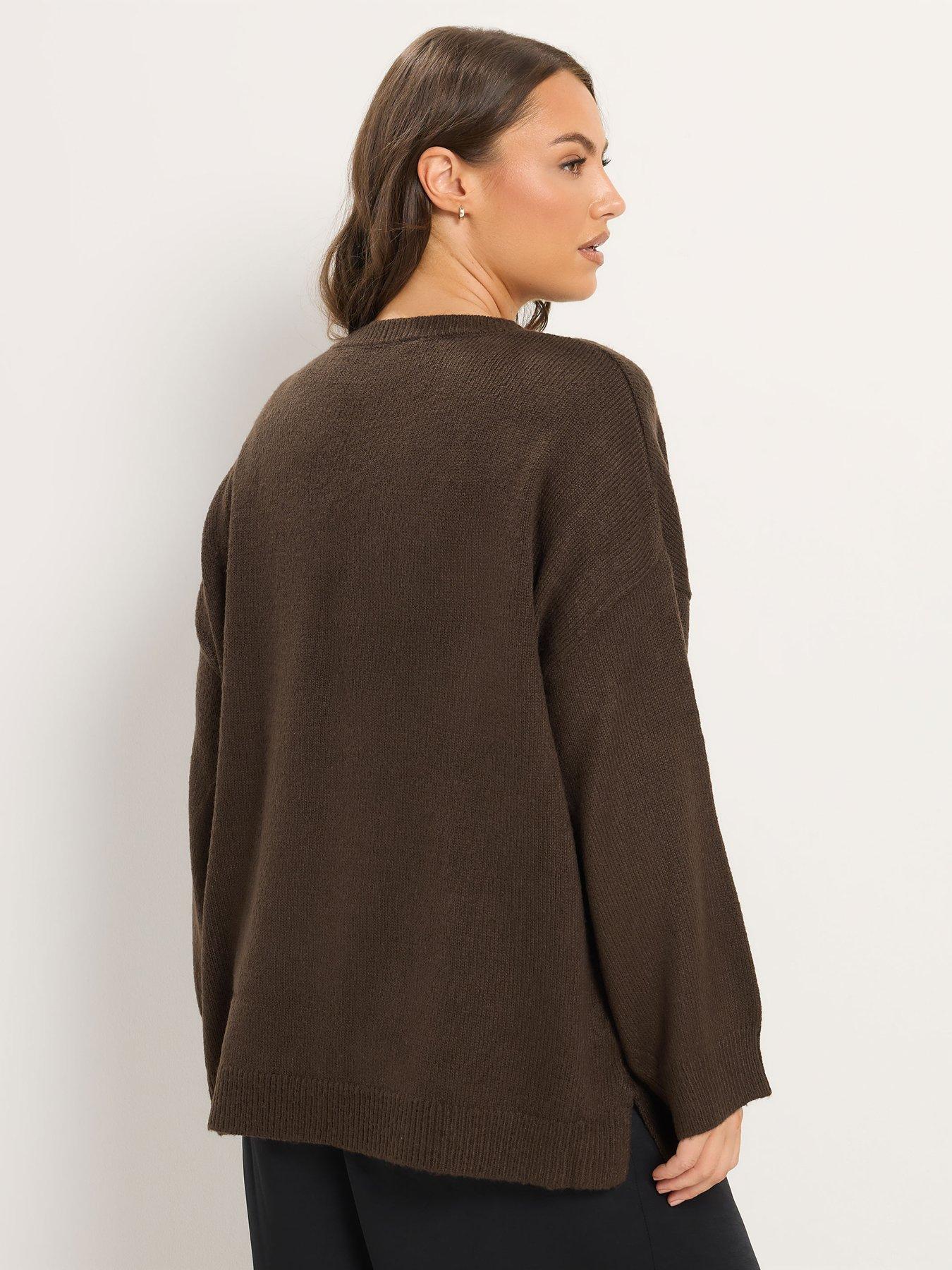 Image 2 of 4 of Yours Womens Curve Lace Trim V Neck Jumper - Brown
