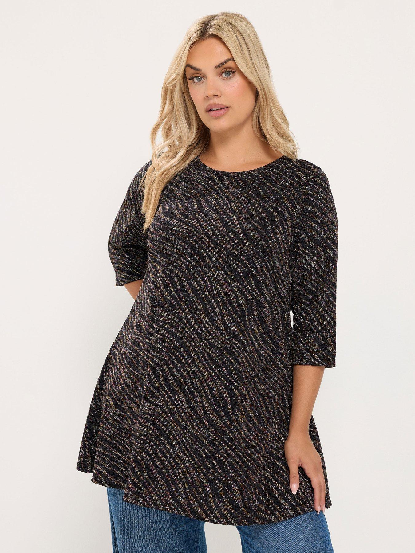 Image 1 of 4 of Yours Womens Curve Sparkle Jacquard Swing Top&nbsp;- Black