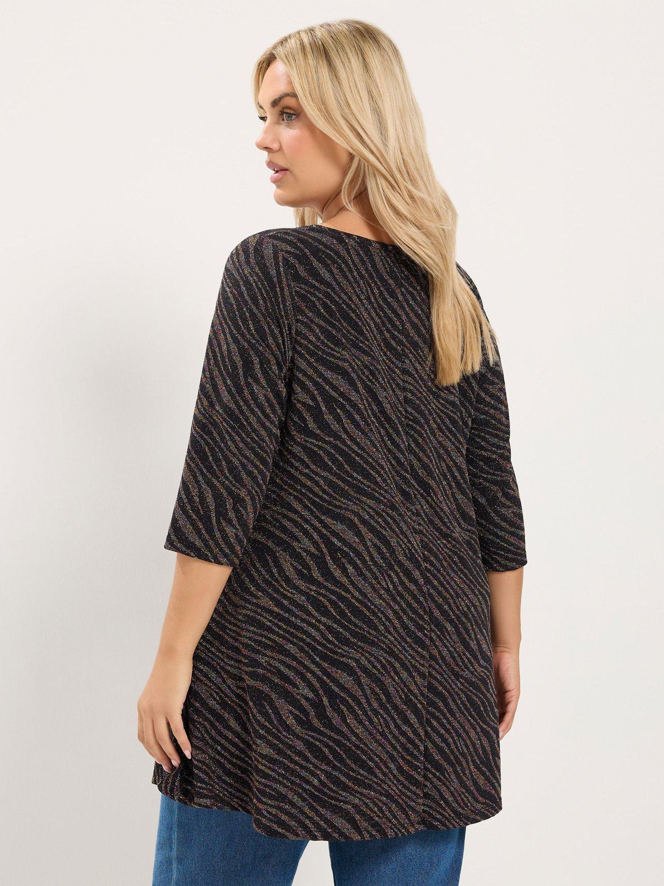 Image 2 of 4 of Yours Womens Curve Sparkle Jacquard Swing Top&nbsp;- Black
