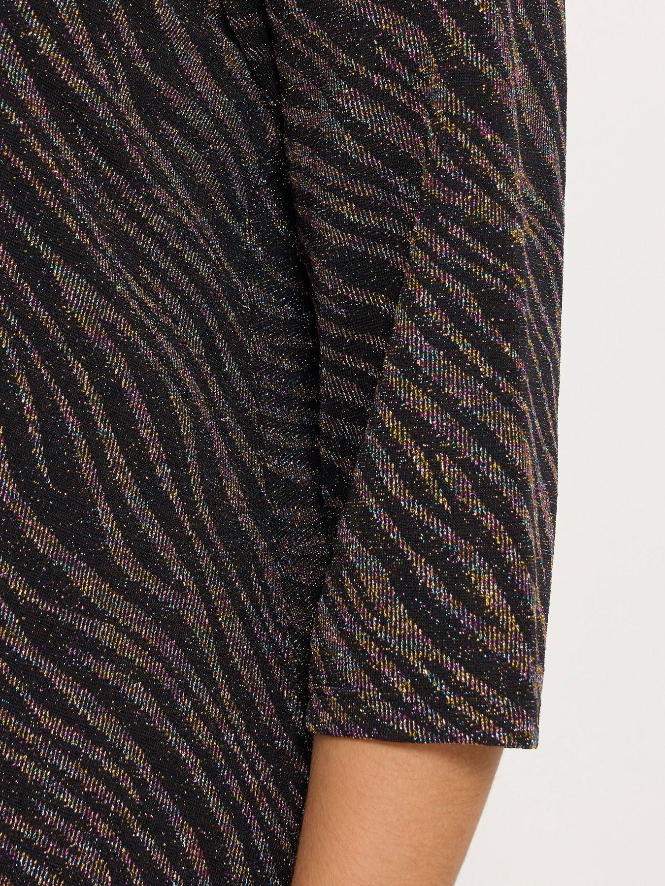 Image 4 of 4 of Yours Womens Curve Sparkle Jacquard Swing Top&nbsp;- Black