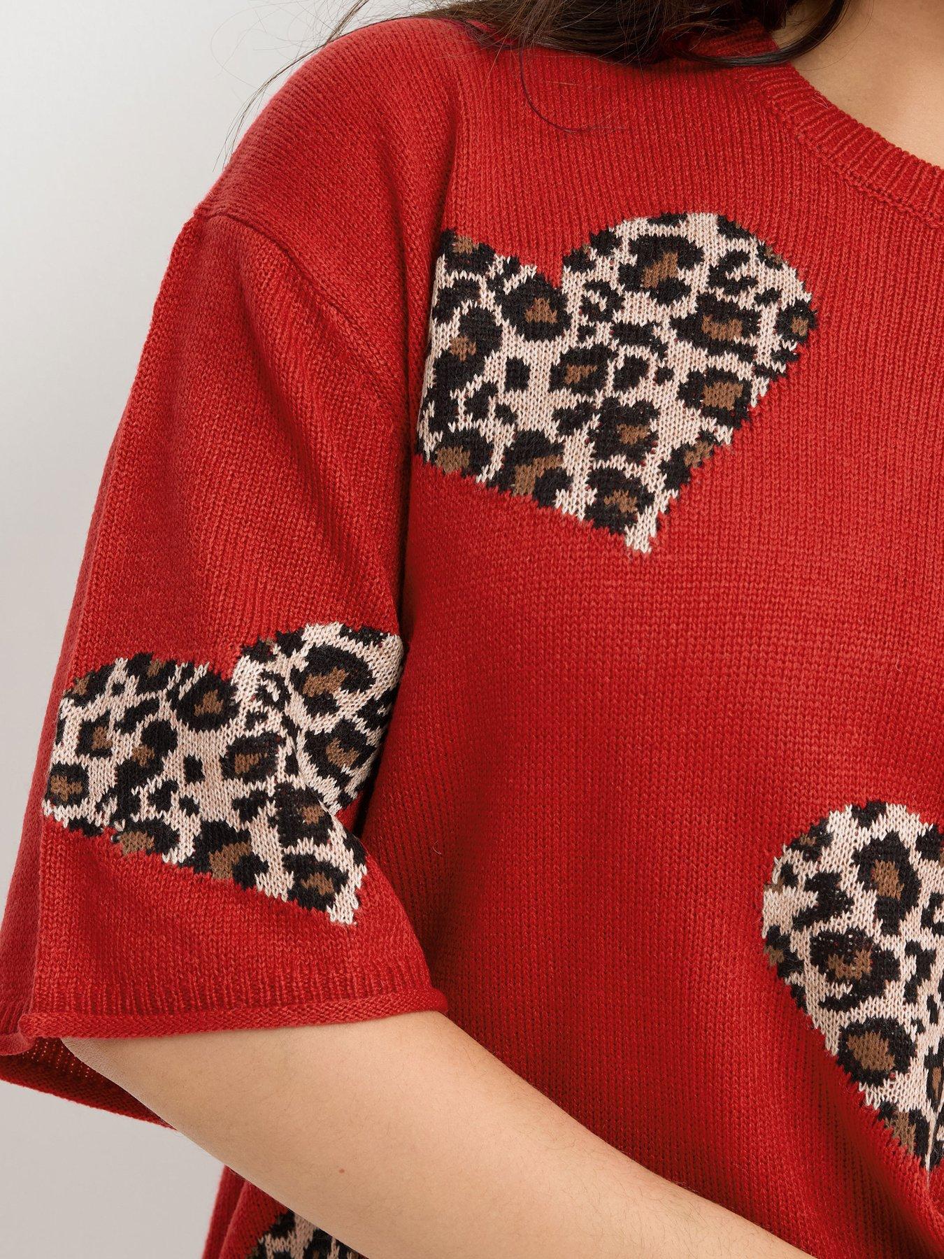 Image 4 of 4 of Yours Women's Curve Leopard Heart Boxy Knit Top - Red