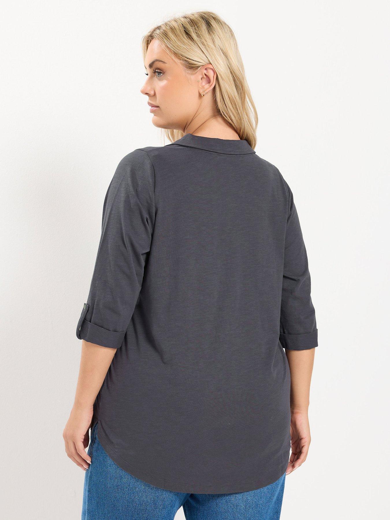 Image 2 of 4 of Yours Curve Jersey Full Placket Shirt - Grey