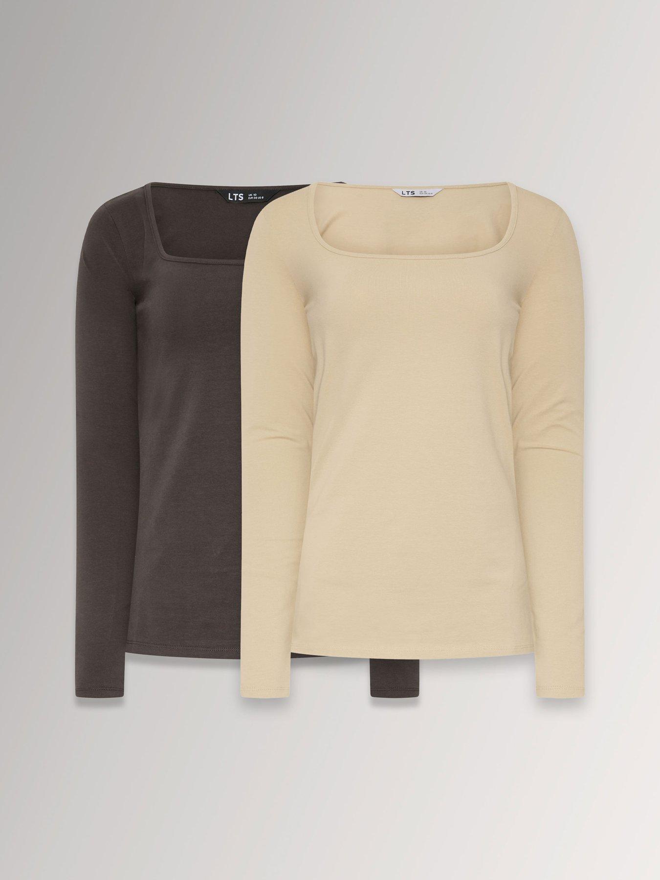 Long Tall Sally 2 Pack Square Neck Top - Brown