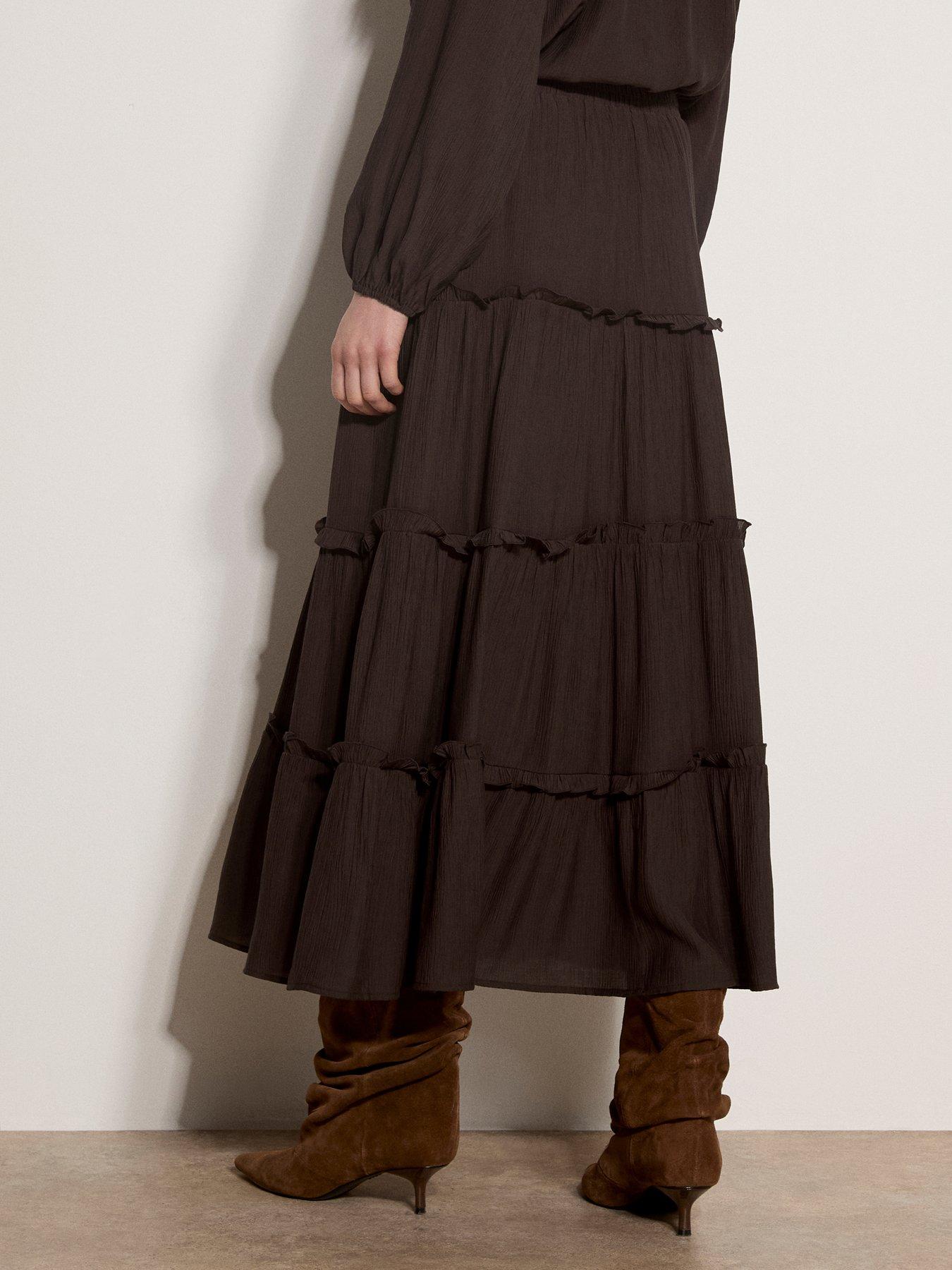 Image 2 of 5 of Apricot Ruffle Tiered Midaxi Skirt - Brown