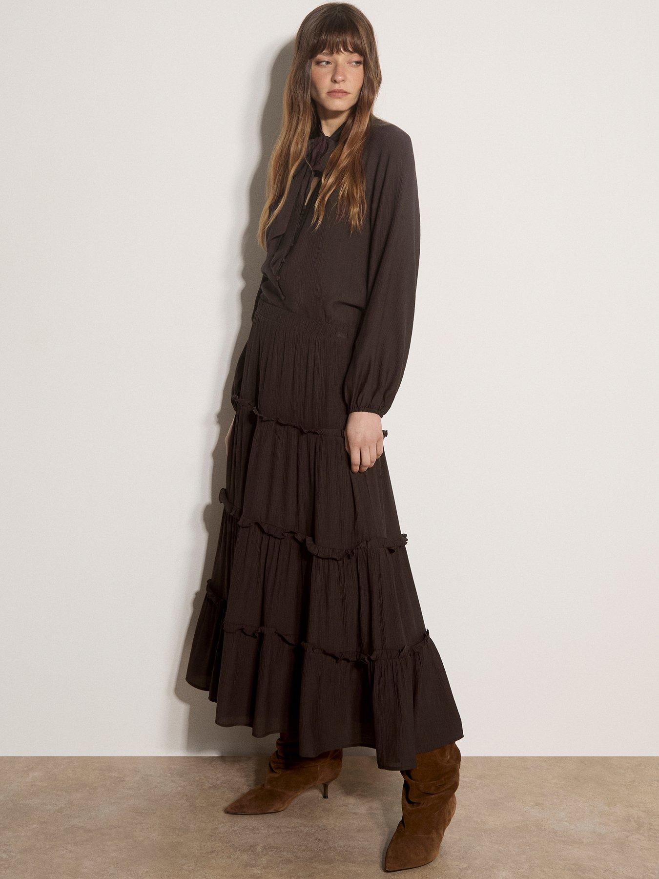 Image 3 of 5 of Apricot Ruffle Tiered Midaxi Skirt - Brown
