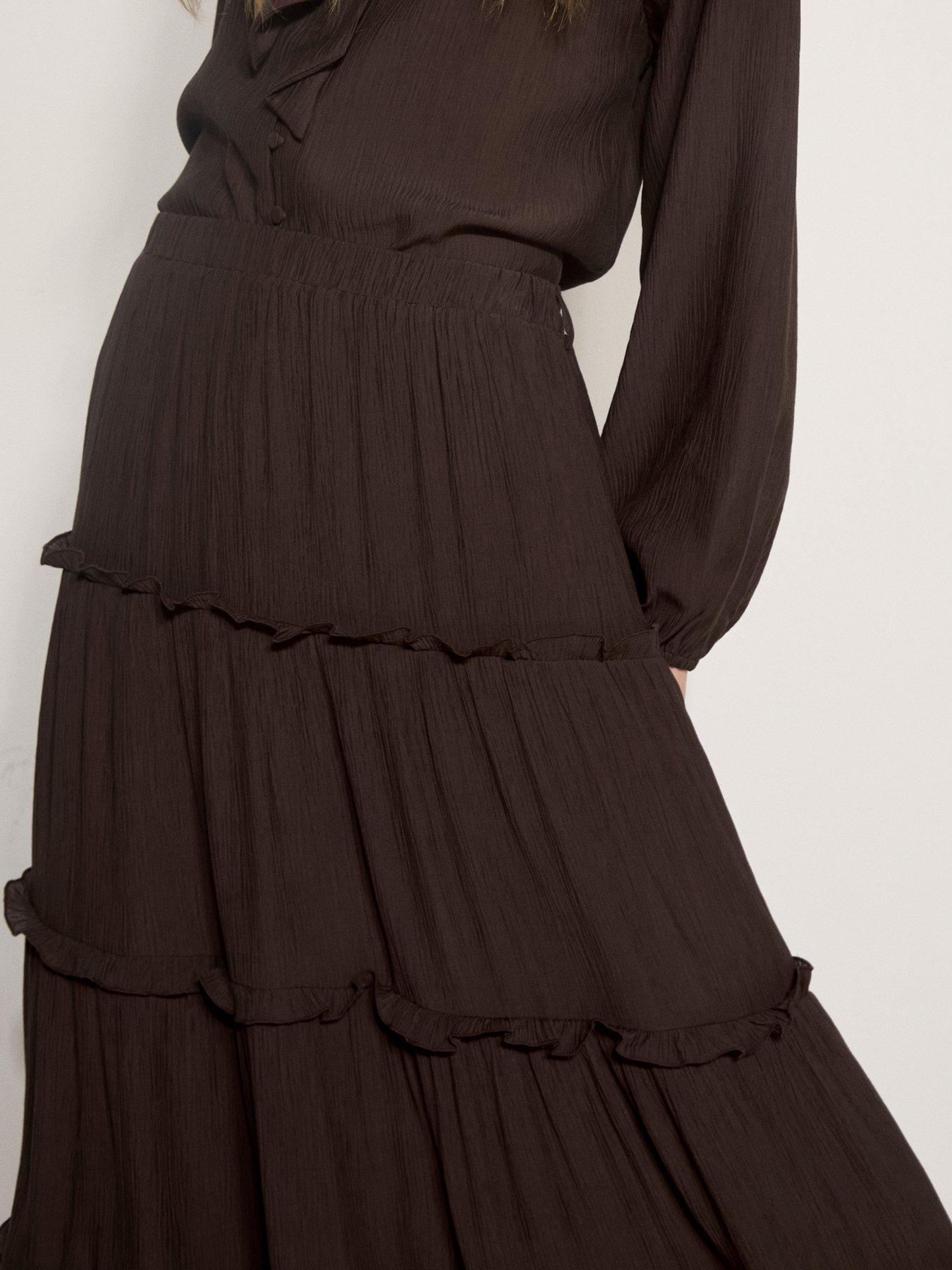 Image 4 of 5 of Apricot Ruffle Tiered Midaxi Skirt - Brown