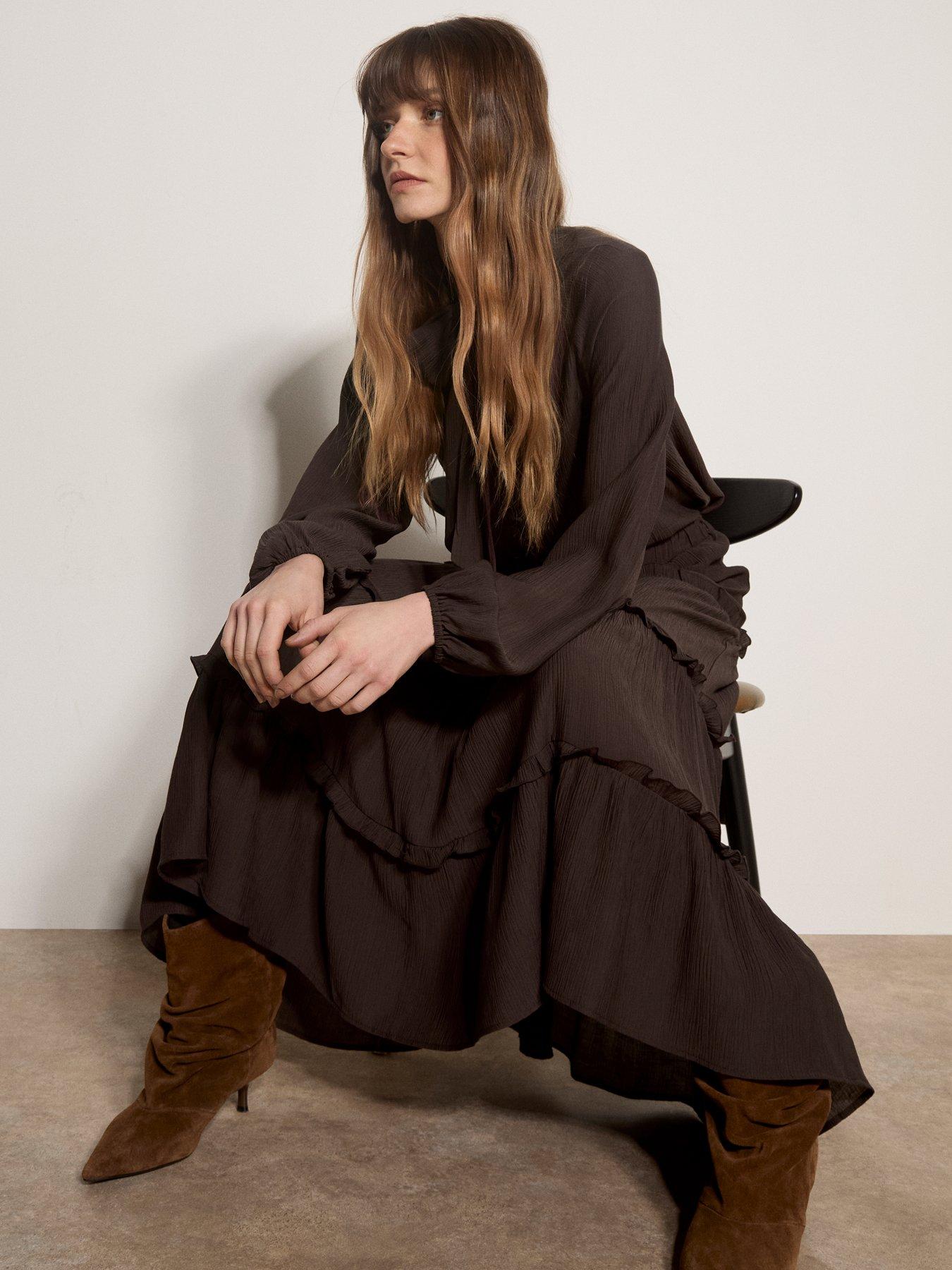 Image 5 of 5 of Apricot Ruffle Tiered Midaxi Skirt - Brown