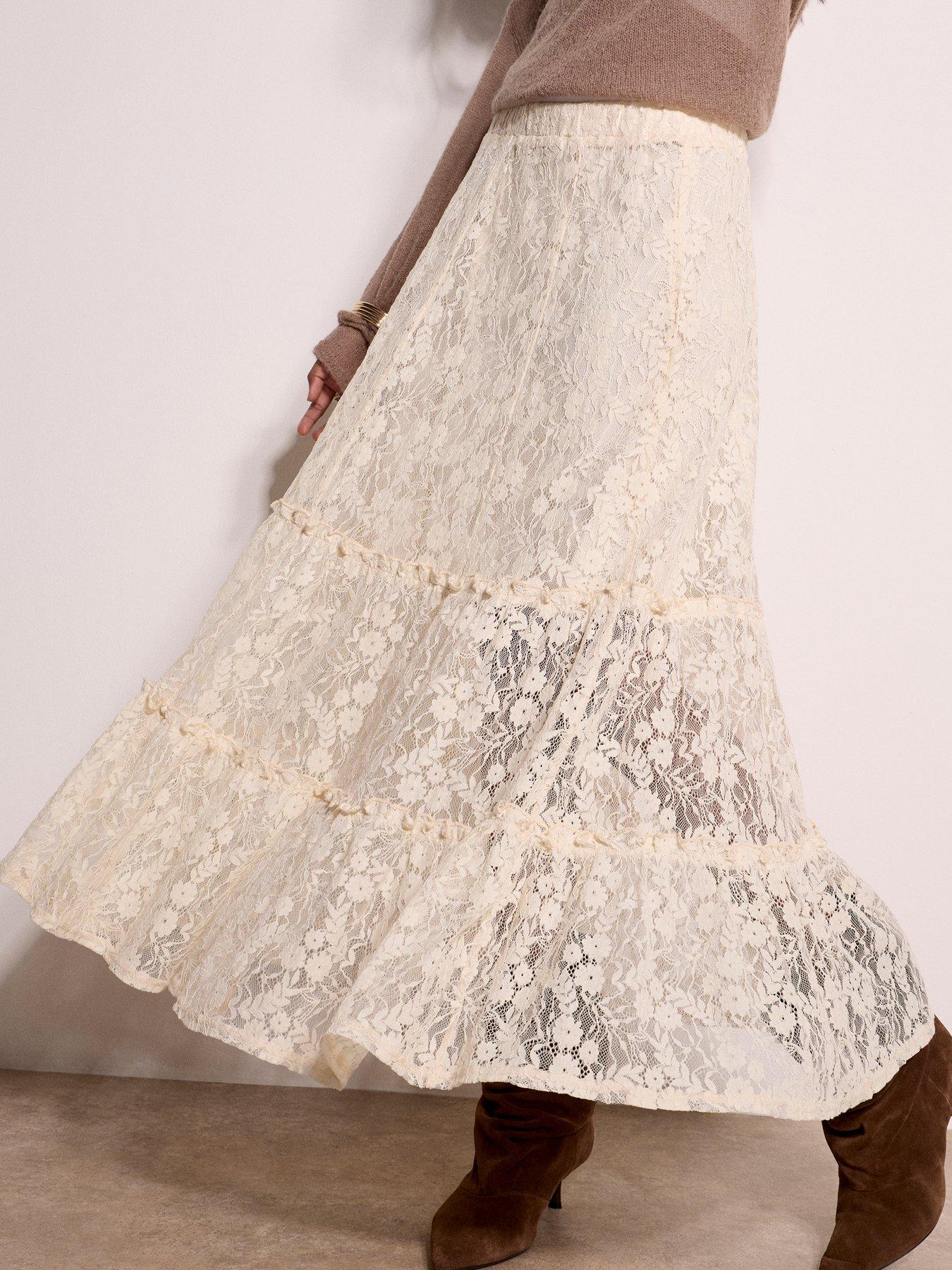 Apricot Apricot Floral Lace Tiered Skirt