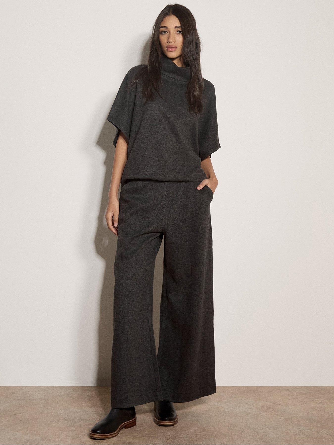 Image 3 of 4 of Apricot Women's Herringbone Wide Leg Trousers - Grey