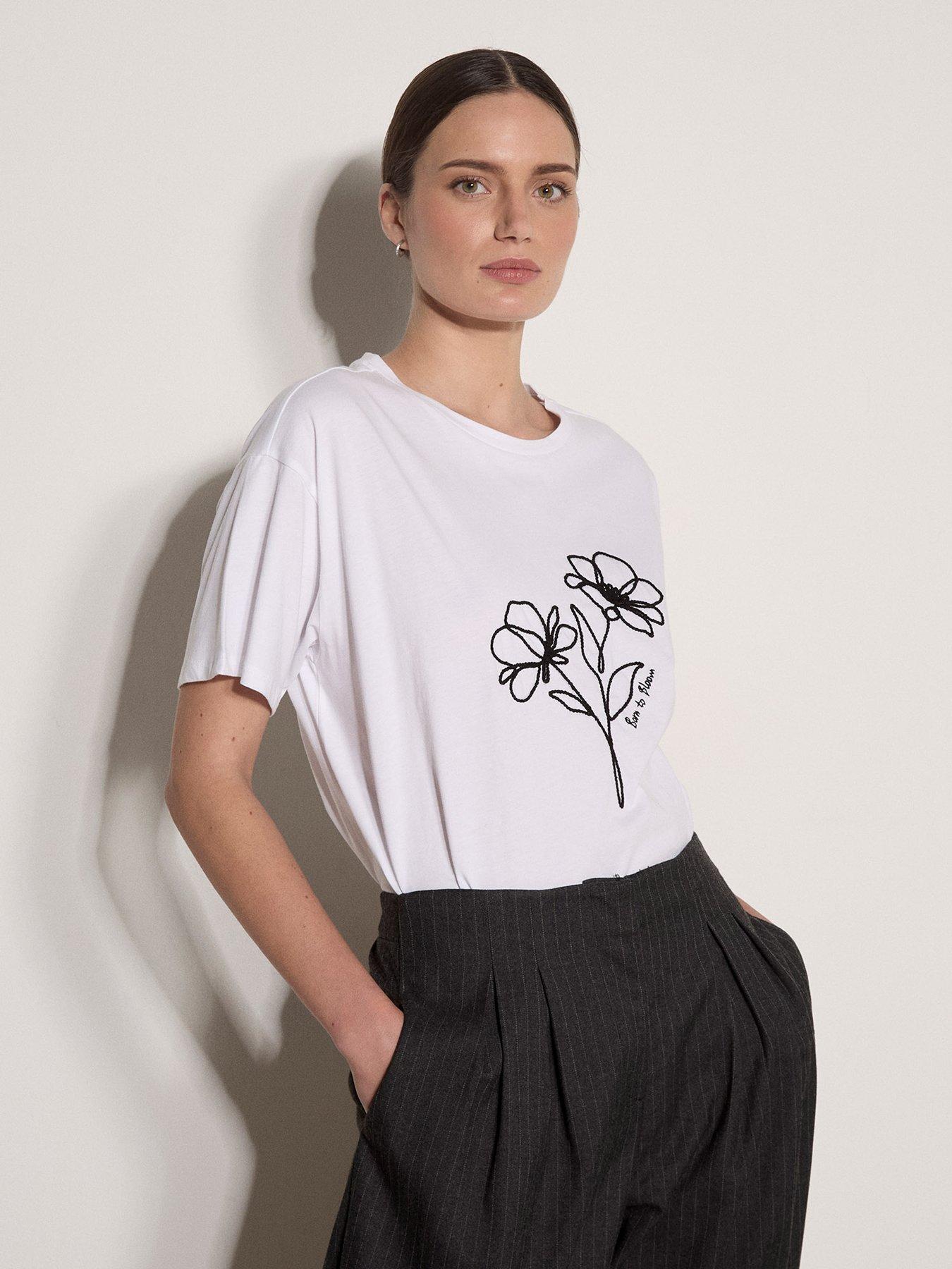 Image 1 of 4 of Apricot Abstract Flower Graphic T-Shirt - White