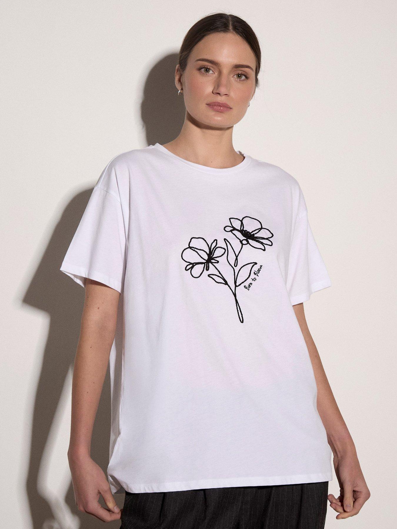 Image 4 of 4 of Apricot Abstract Flower Graphic T-Shirt - White