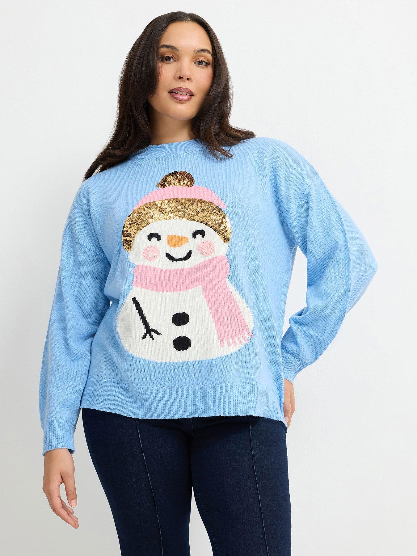 Image 1 of 4 of Yours Curve Snowman Balloon Sleeve Jumper