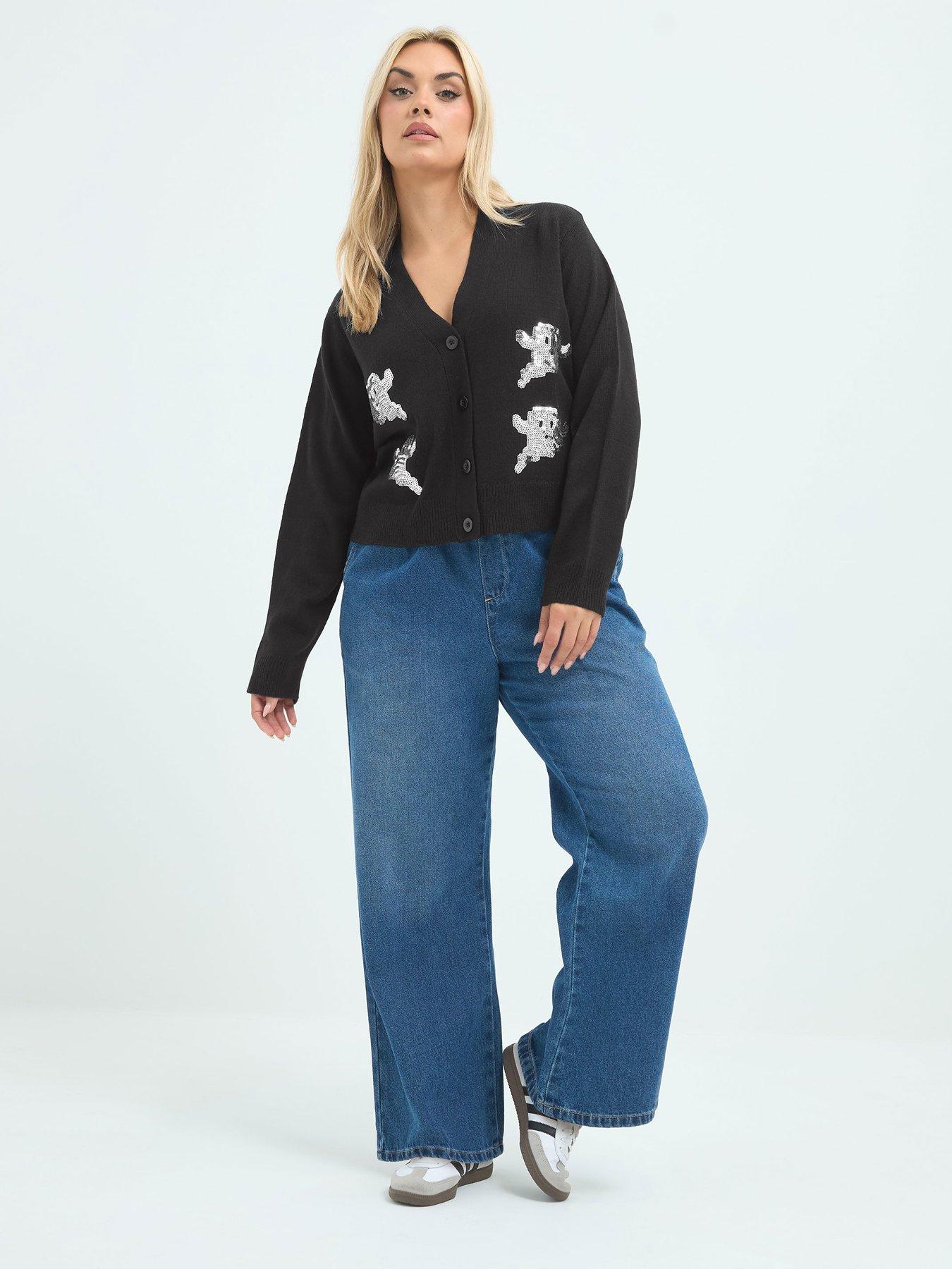 Image 3 of 4 of Yours Womens Curve Sequin Ghost Cardigan - Black