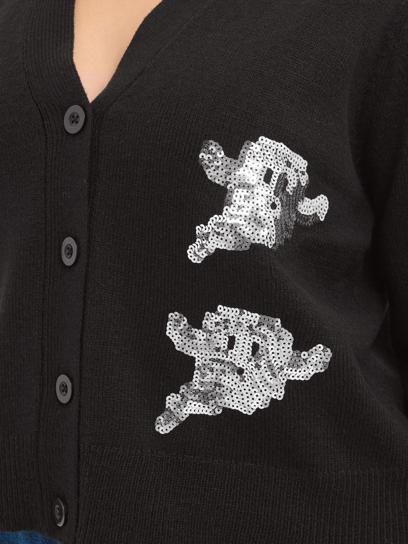 Image 4 of 4 of Yours Womens Curve Sequin Ghost Cardigan - Black