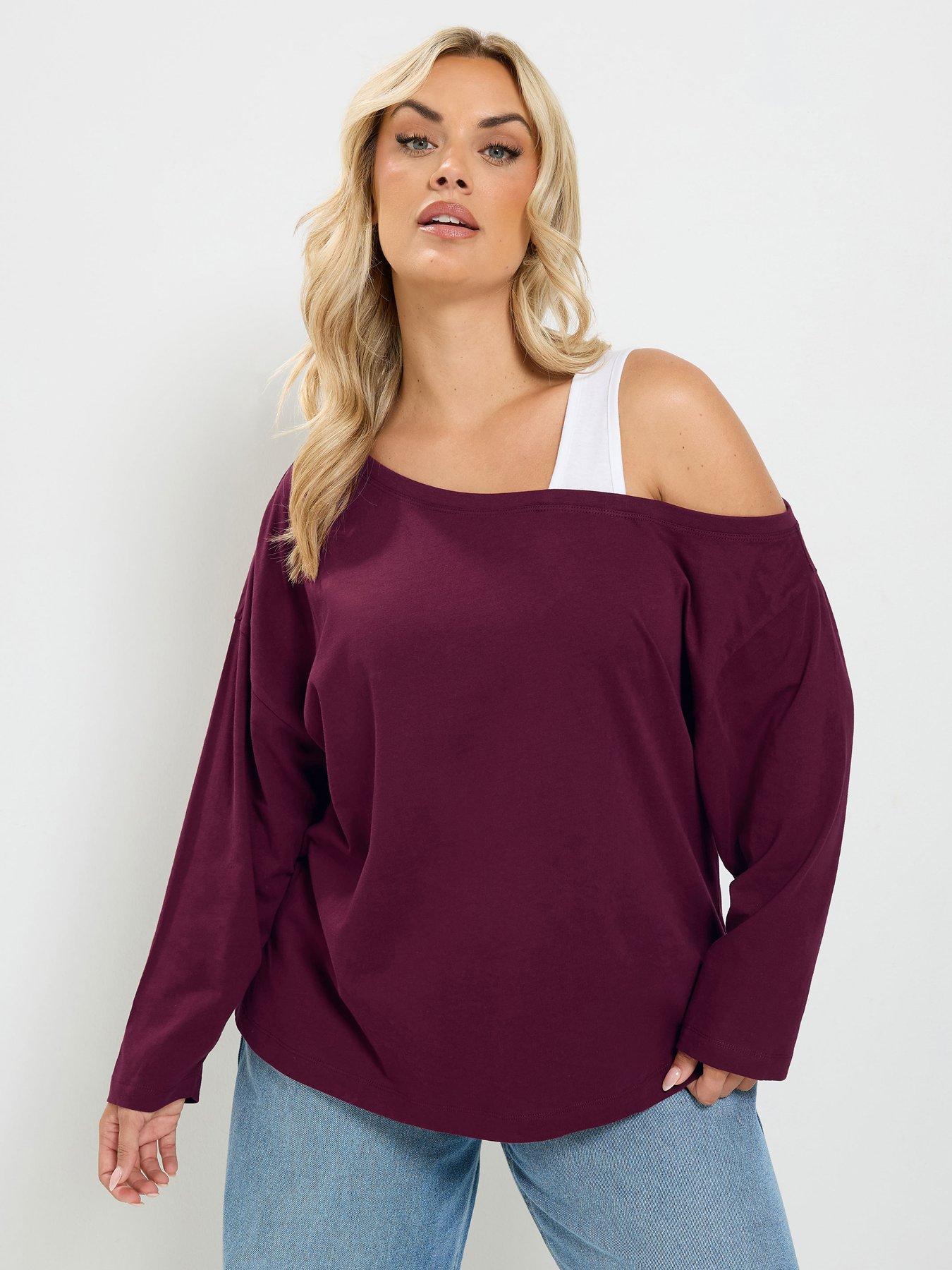 Image 1 of 4 of Yours Curve 2 In 1 Long Sleeve T-Shirt - Red