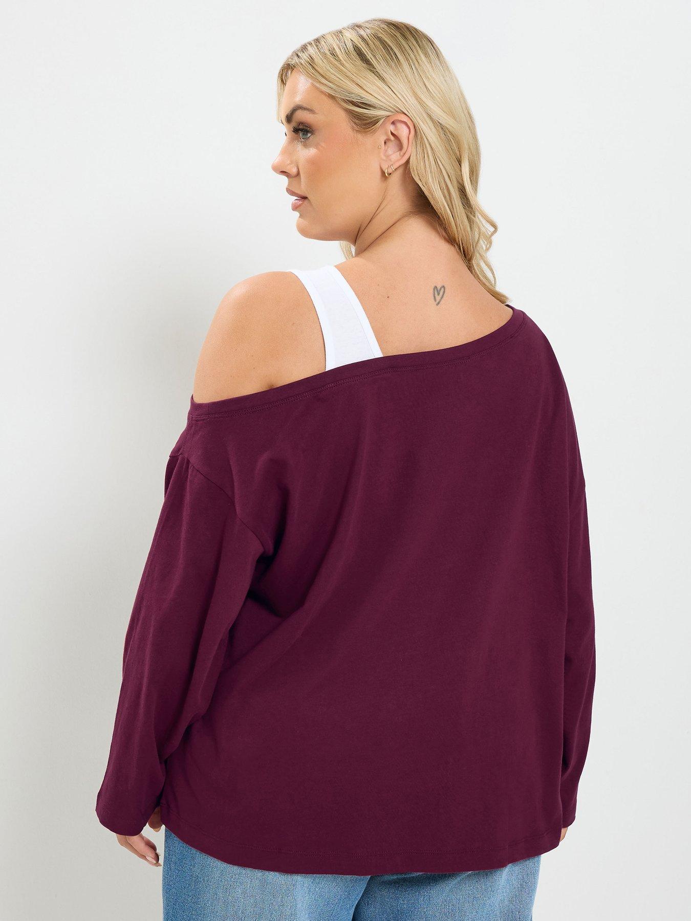Image 2 of 4 of Yours Curve 2 In 1 Long Sleeve T-Shirt - Red