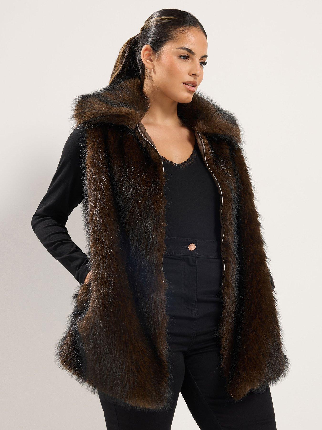 Image 1 of 4 of Yours Womens Curve Faux Fur Collar Gilet - Brown