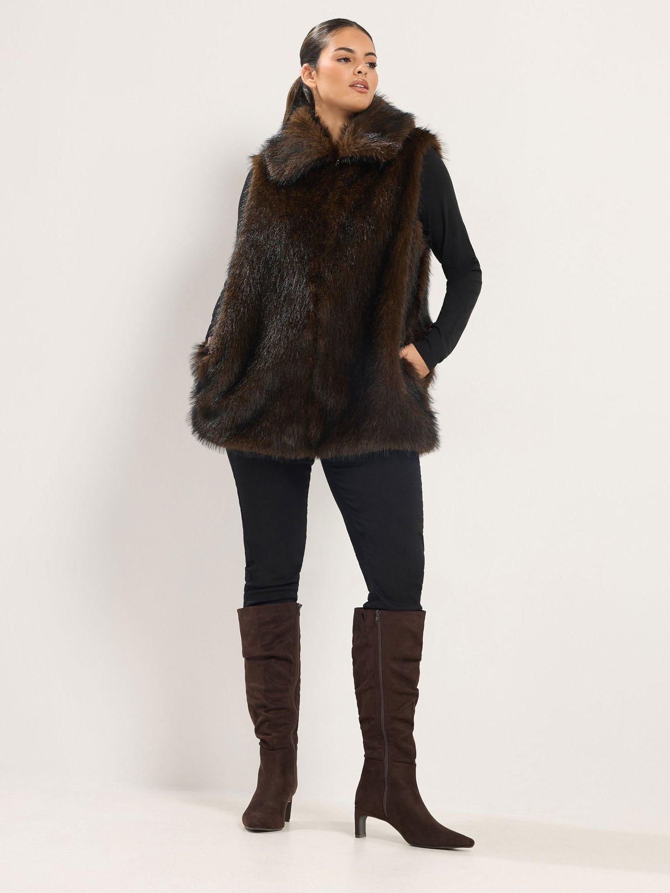 Image 3 of 4 of Yours Womens Curve Faux Fur Collar Gilet - Brown