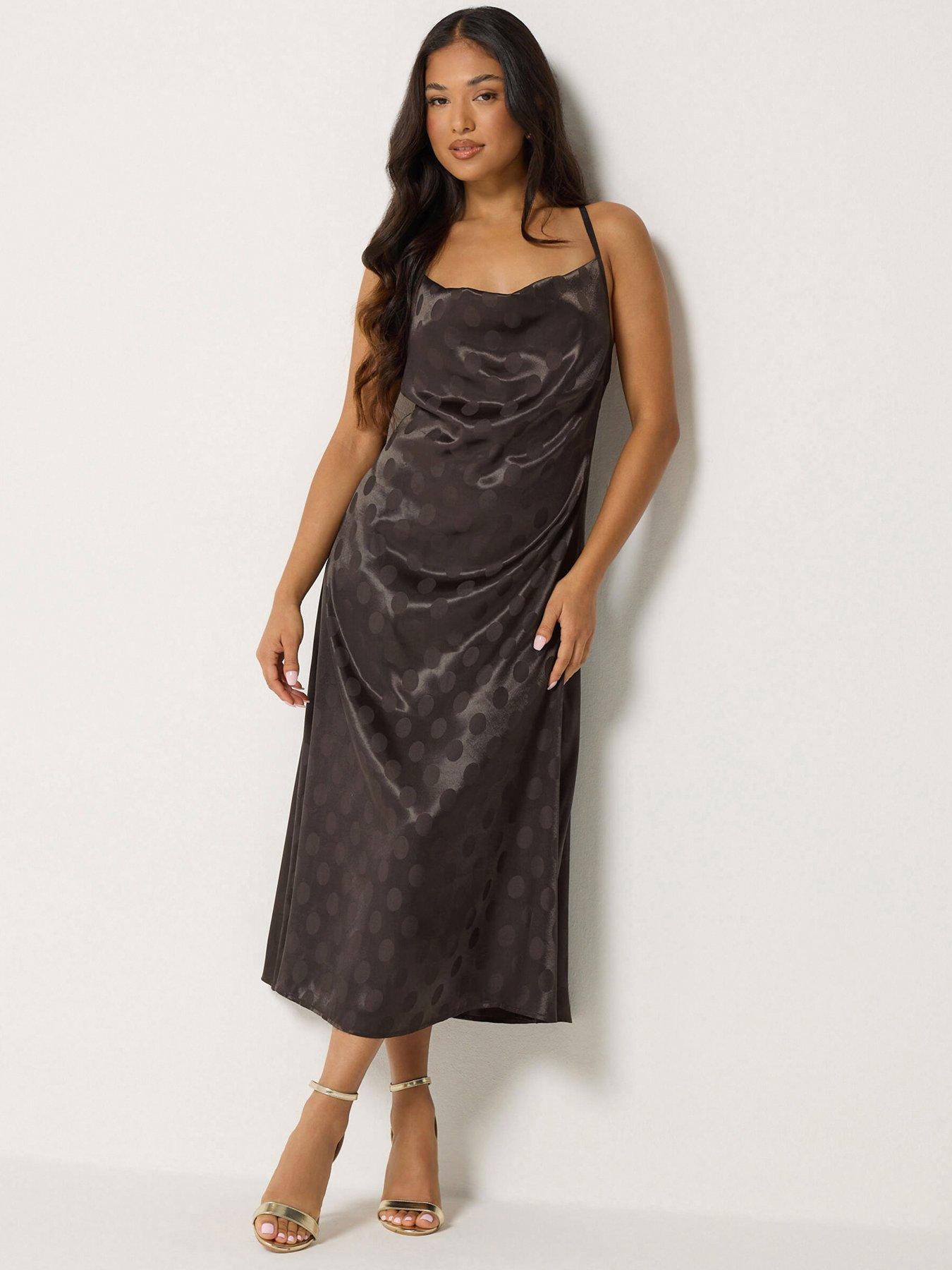 Image 1 of 4 of PixieGirl Petite Spot Cowl Neck Slip Dress