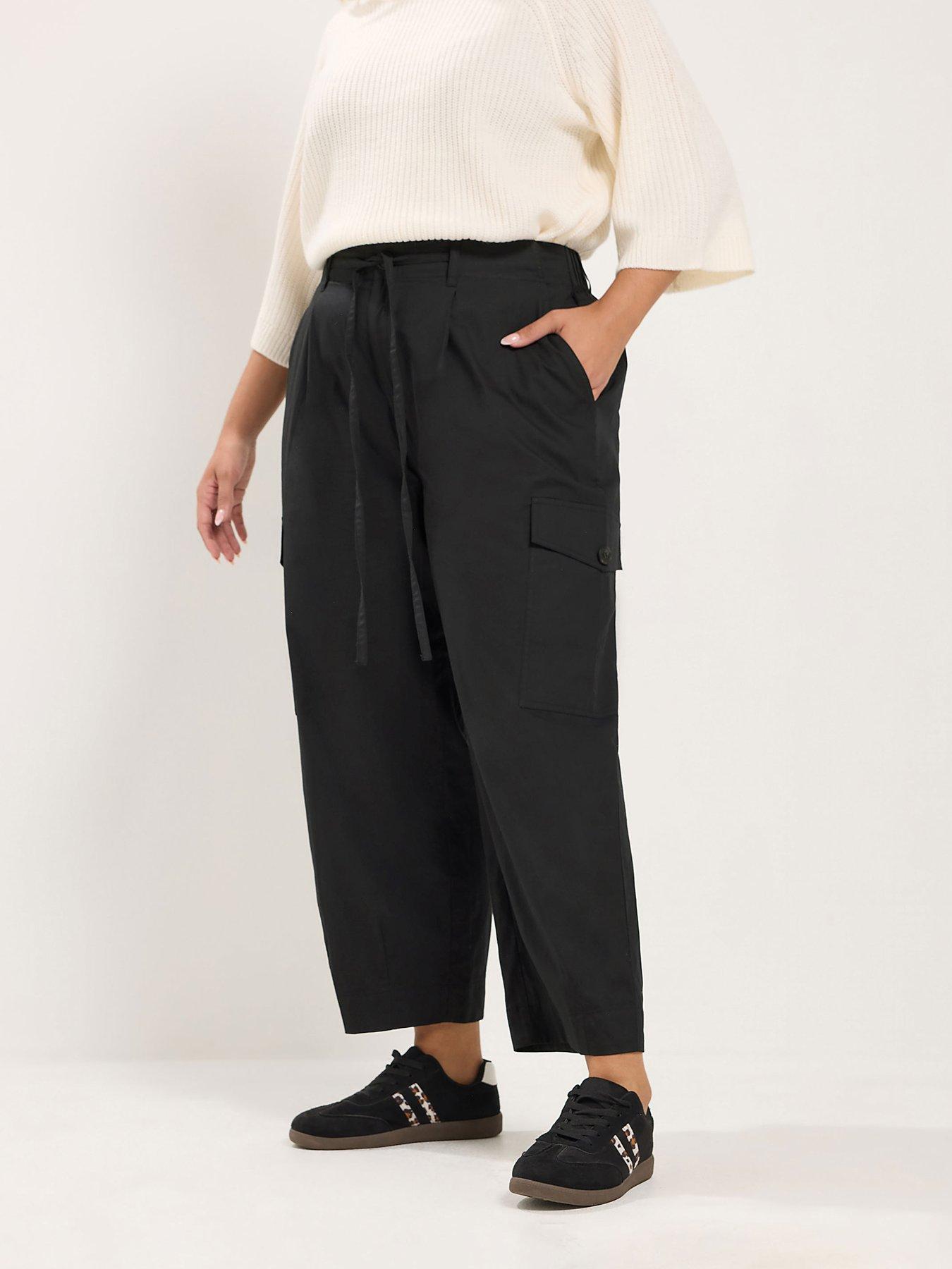 Yours Curve Cotton Poplin Cargo Barrel Trouser