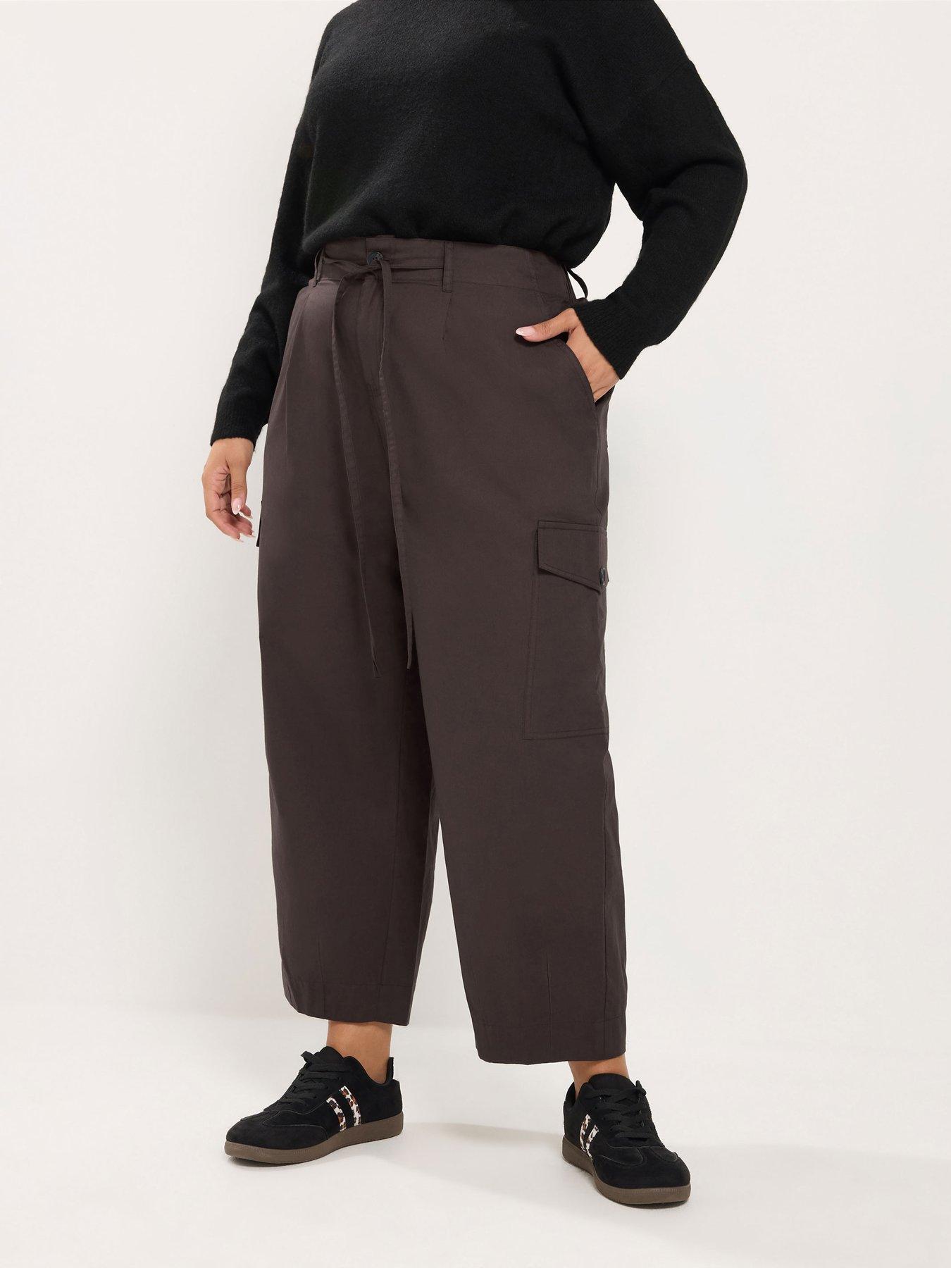 Yours Curve Cotton Poplin Cargo Barrel Trouser